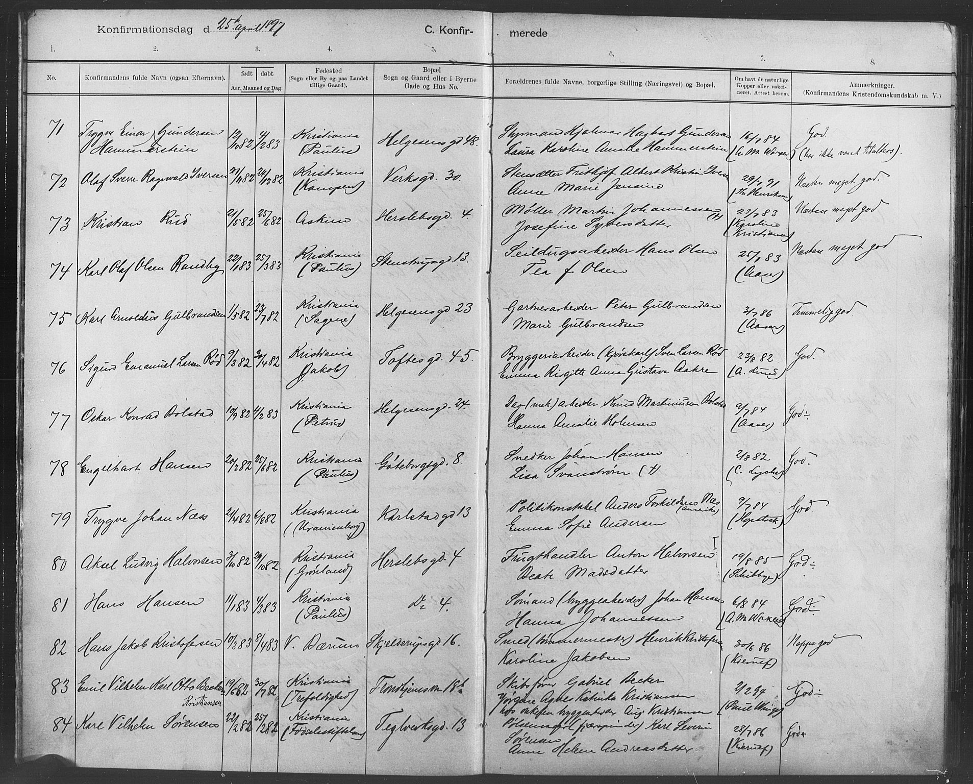 Paulus prestekontor Kirkebøker, AV/SAO-A-10871/F/Fa/L0007: Parish register (official) no. 7, 1897-1915