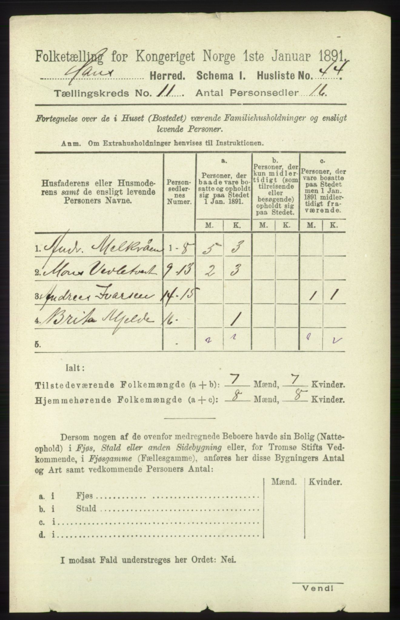 RA, 1891 census for 1250 Haus, 1891, p. 4310