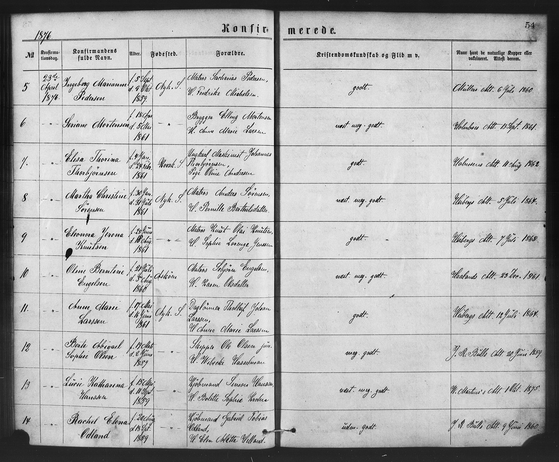Nykirken Sokneprestembete, SAB/A-77101/H/Haa/L0026: Parish register (official) no. C 5, 1870-1886, p. 54