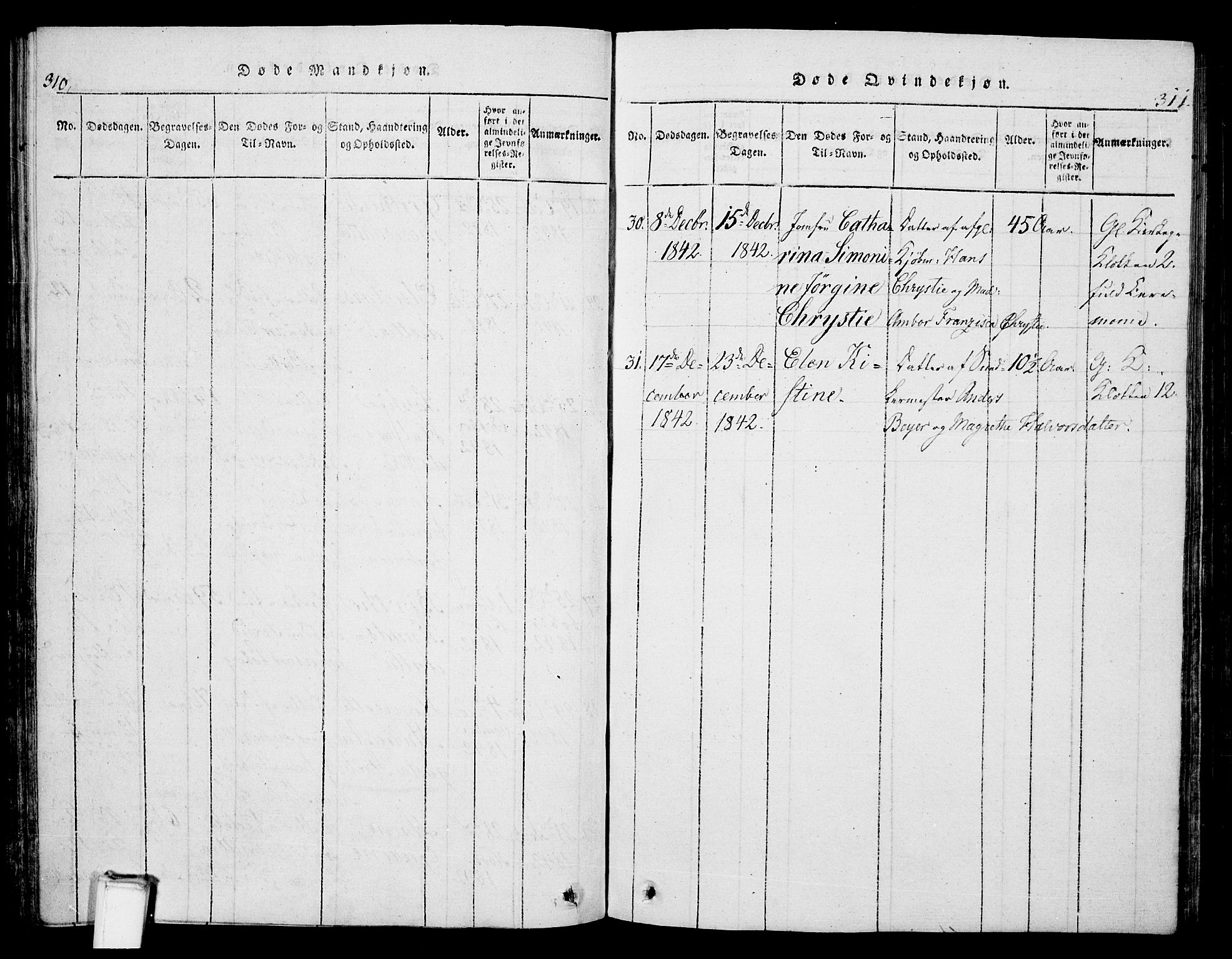 Skien kirkebøker, SAKO/A-302/G/Ga/L0002: Parish register (copy) no. 2, 1814-1842, p. 310-311