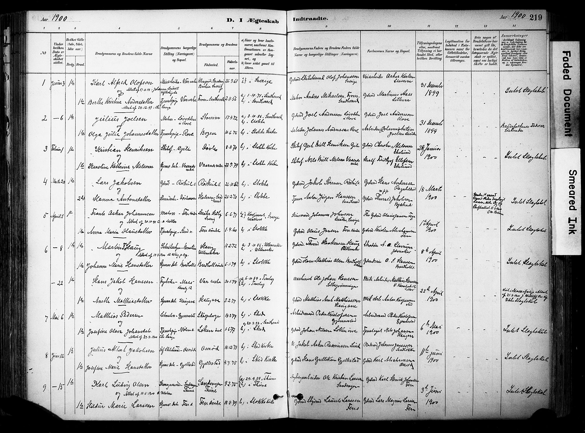 Stokke kirkebøker, SAKO/A-320/F/Fa/L0010: Parish register (official) no. I 10, 1884-1903, p. 219