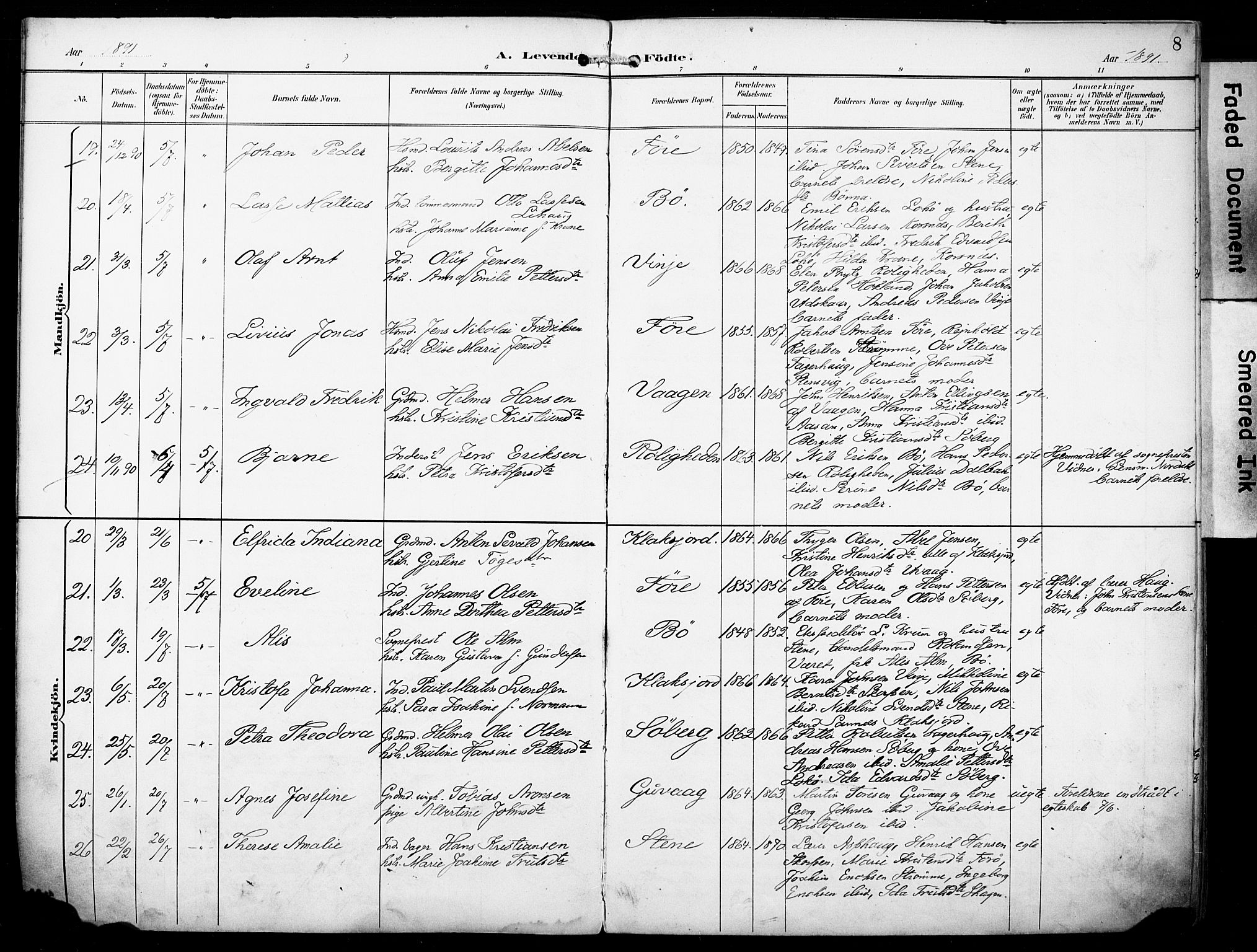 Ministerialprotokoller, klokkerbøker og fødselsregistre - Nordland, AV/SAT-A-1459/891/L1303: Parish register (official) no. 891A08, 1891-1894, p. 8