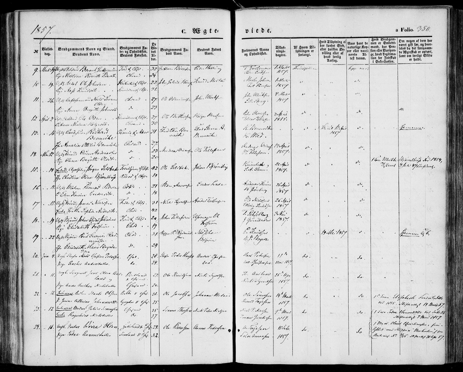 Kristiansand domprosti, SAK/1112-0006/F/Fa/L0014: Parish register (official) no. A 14, 1852-1867, p. 350