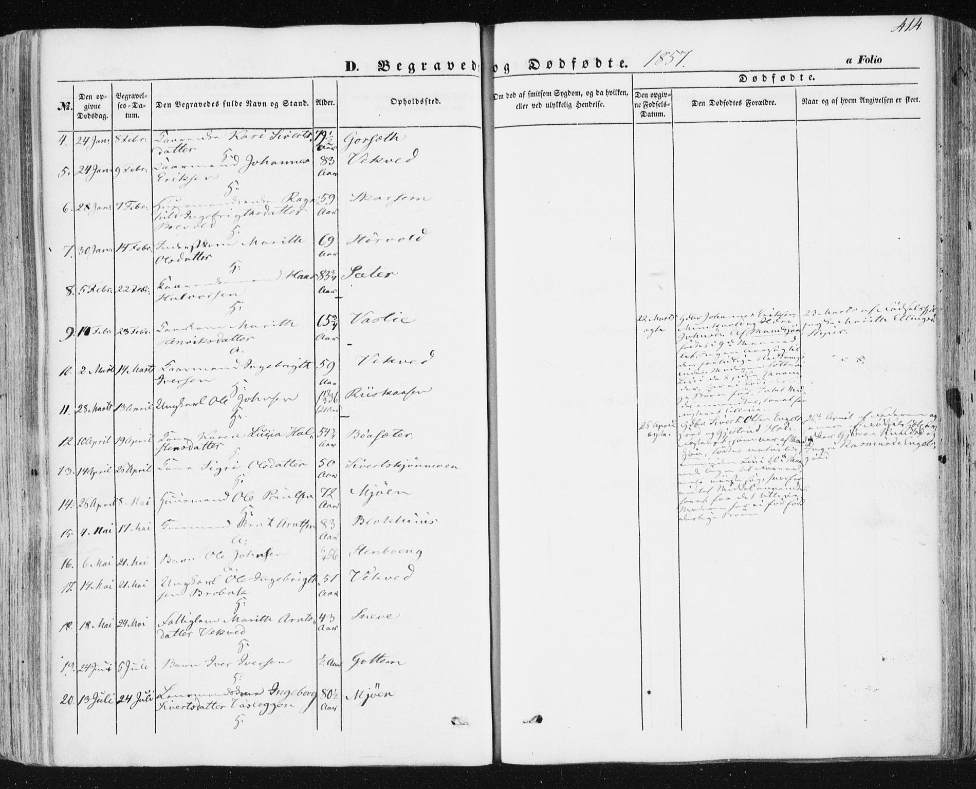 Ministerialprotokoller, klokkerbøker og fødselsregistre - Sør-Trøndelag, SAT/A-1456/678/L0899: Parish register (official) no. 678A08, 1848-1872, p. 414