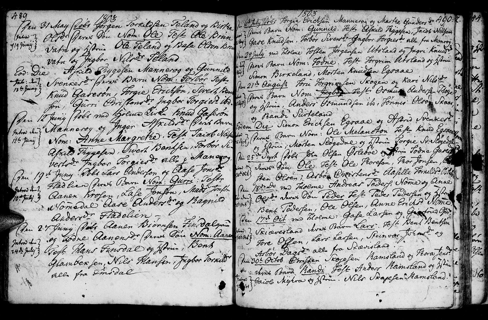 Holum sokneprestkontor, SAK/1111-0022/F/Fa/Fac/L0001: Parish register (official) no. A 1, 1773-1820, p. 489-490