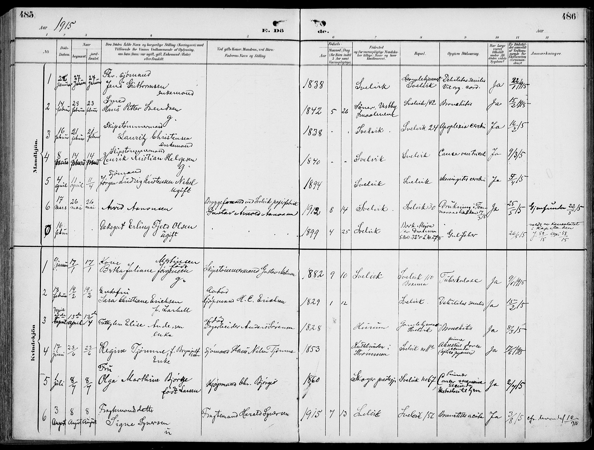 Strømm kirkebøker, AV/SAKO-A-322/F/Fb/L0002: Parish register (official) no. II 2, 1900-1919, p. 485-486