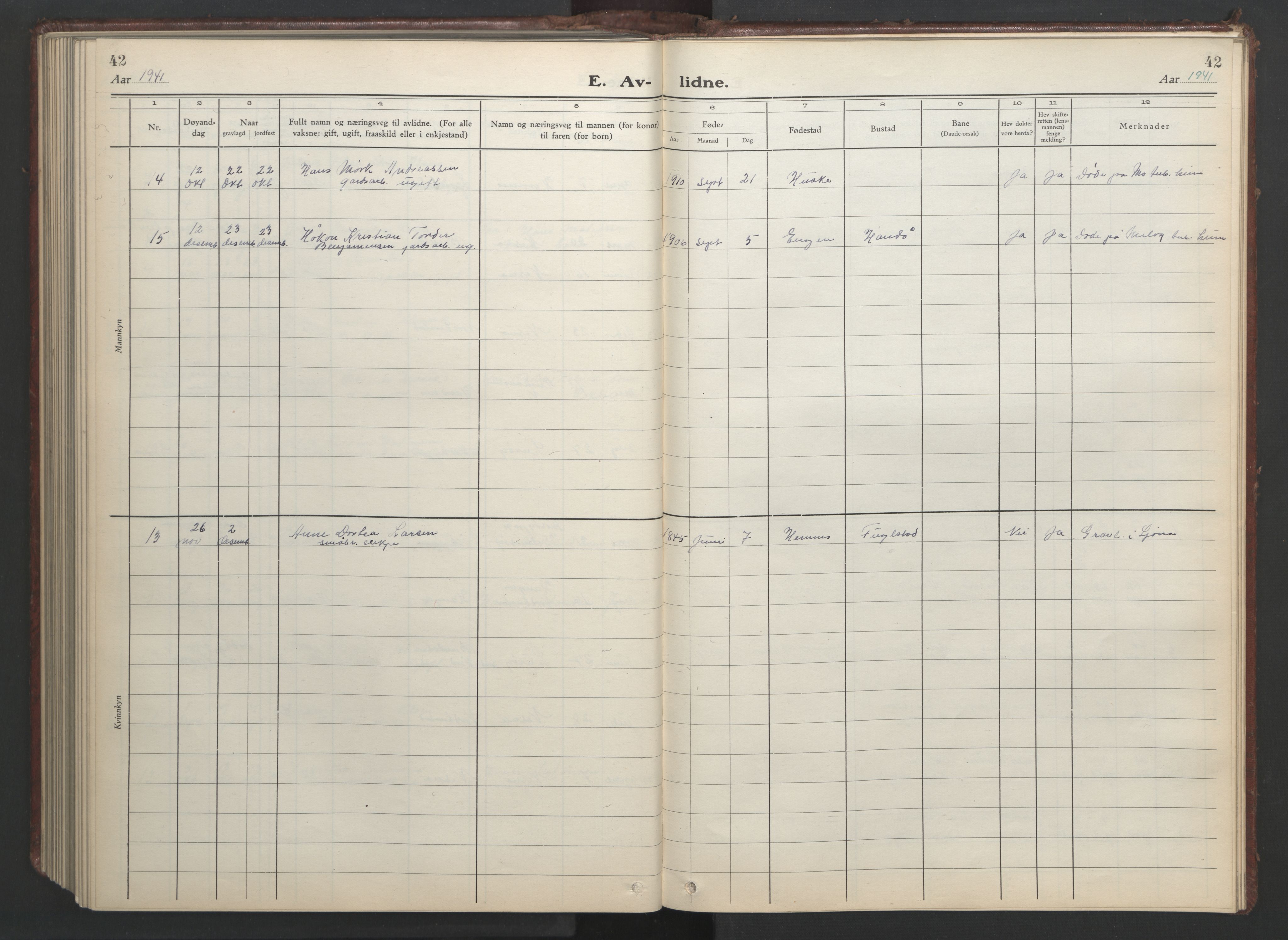 Ministerialprotokoller, klokkerbøker og fødselsregistre - Nordland, SAT/A-1459/838/L0561: Parish register (copy) no. 838C08, 1923-1953, p. 42