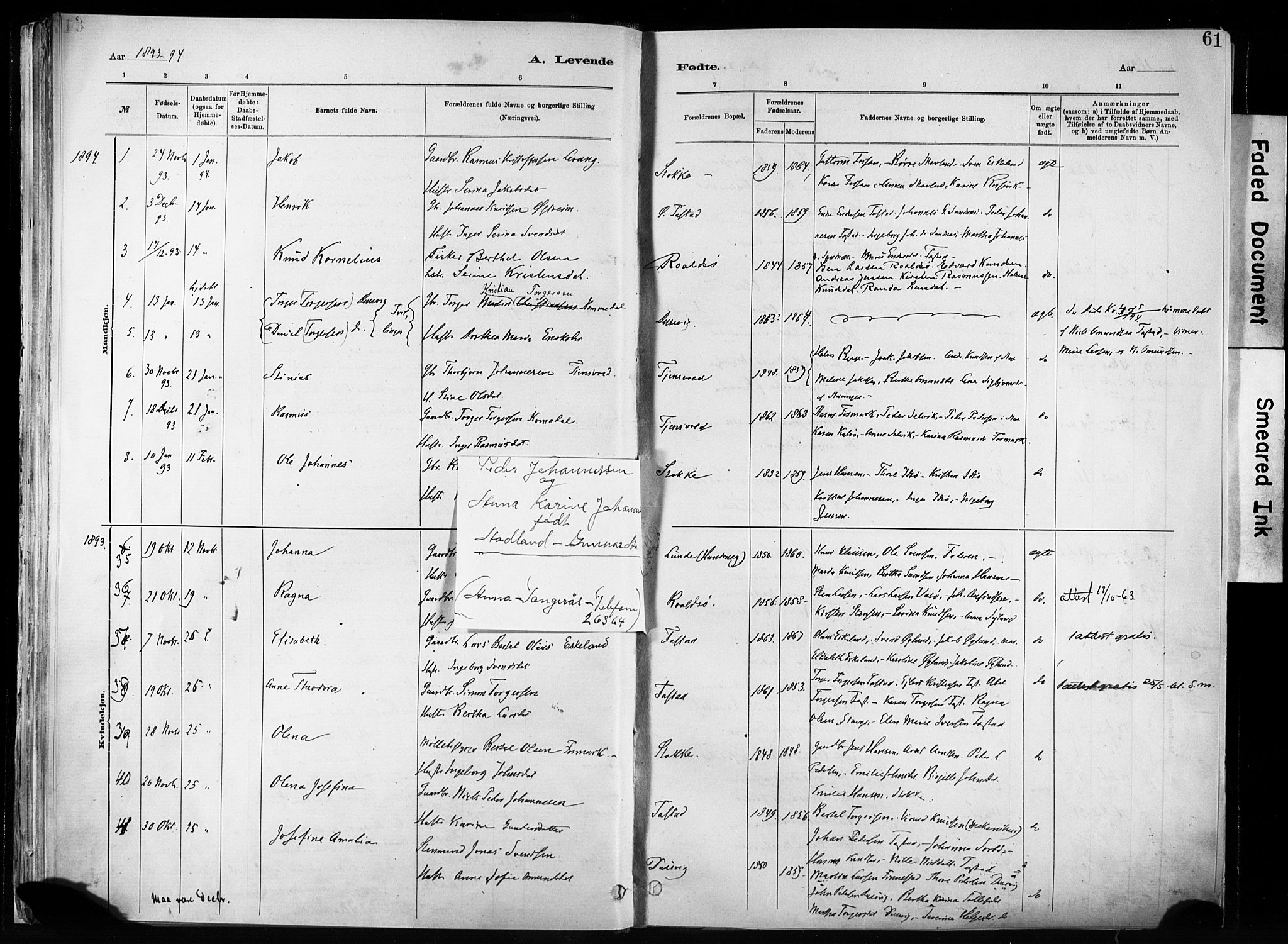 Hetland sokneprestkontor, SAST/A-101826/30/30BA/L0011: Parish register (official) no. A 11, 1884-1911, p. 61