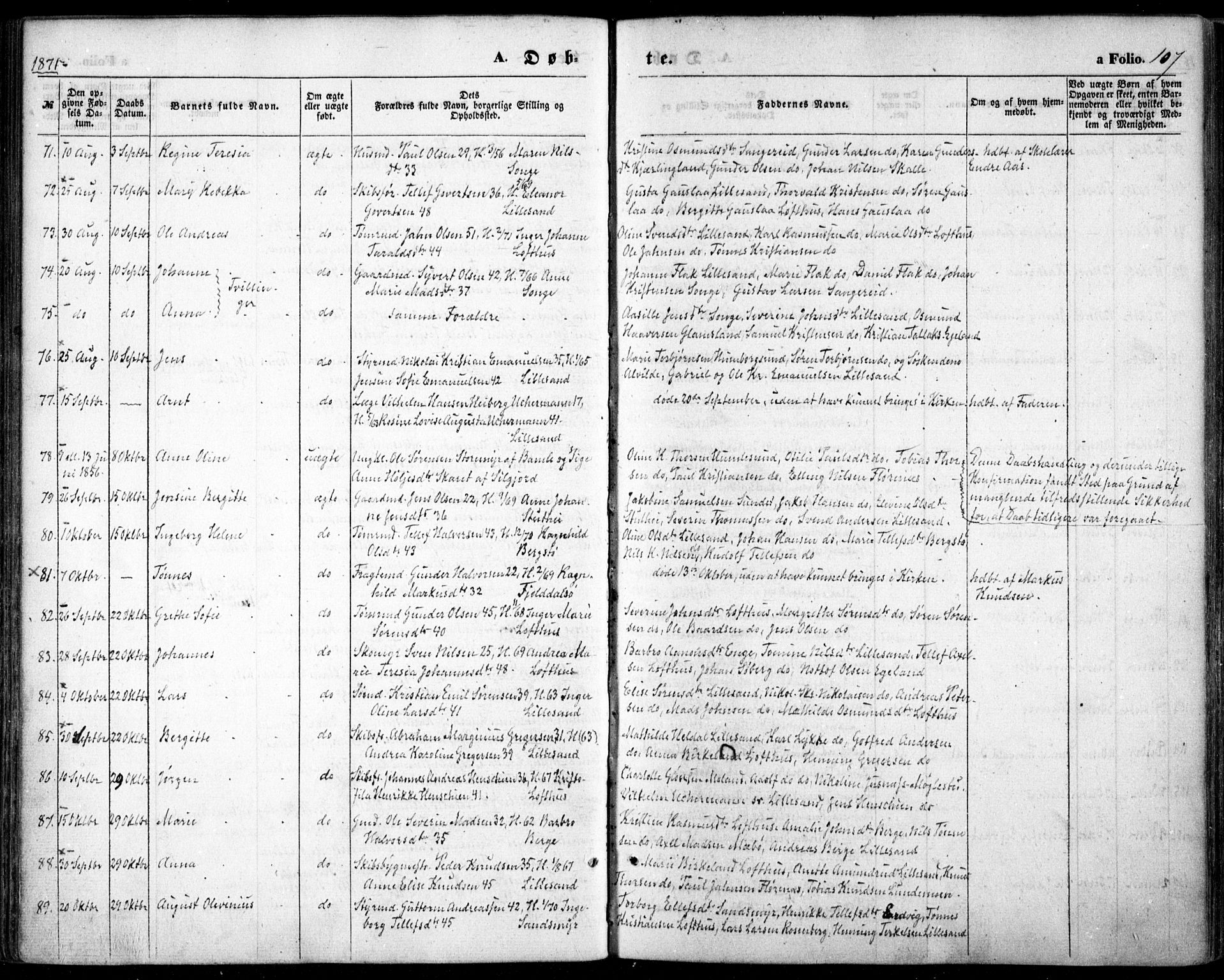 Vestre Moland sokneprestkontor, SAK/1111-0046/F/Fa/Fab/L0007: Parish register (official) no. A 7, 1859-1872, p. 107