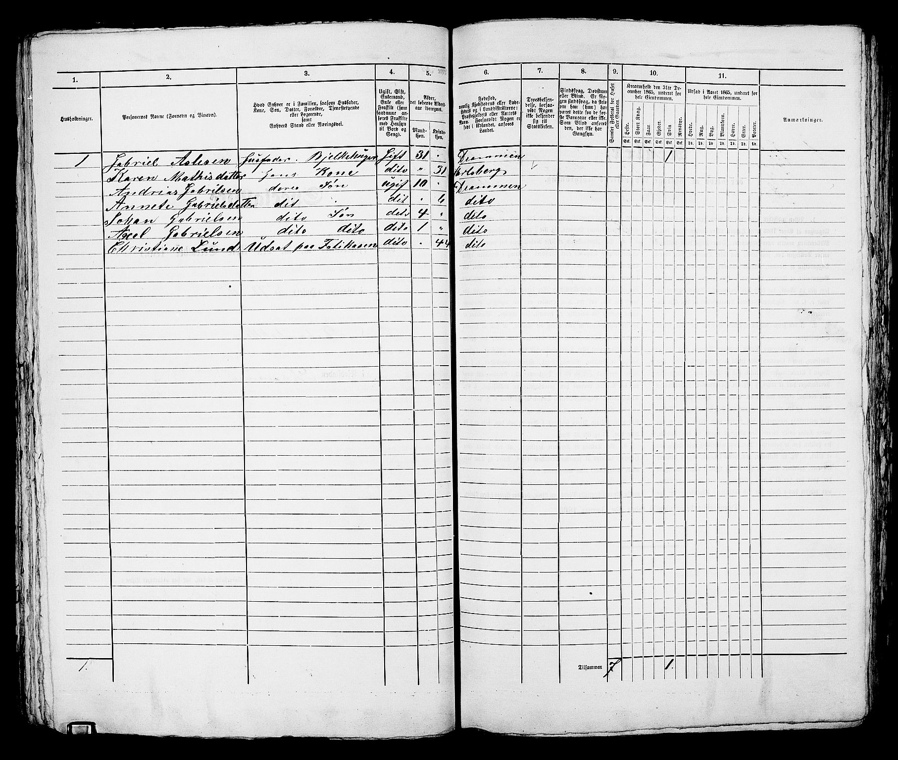 RA, 1865 census for Bragernes in Drammen, 1865, p. 182