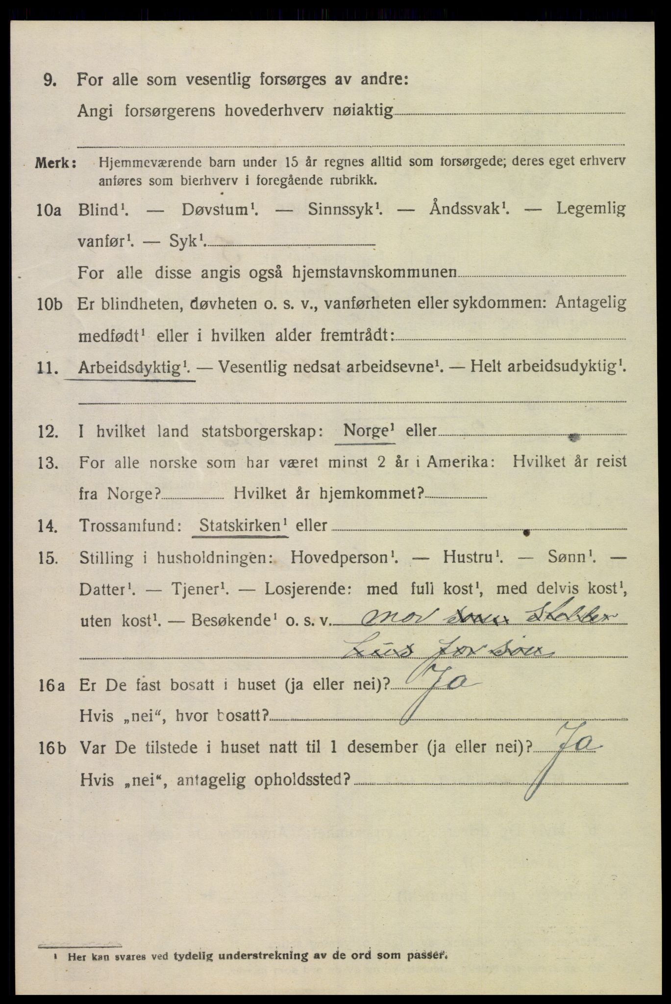 SAK, 1920 census for Bjelland, 1920, p. 942