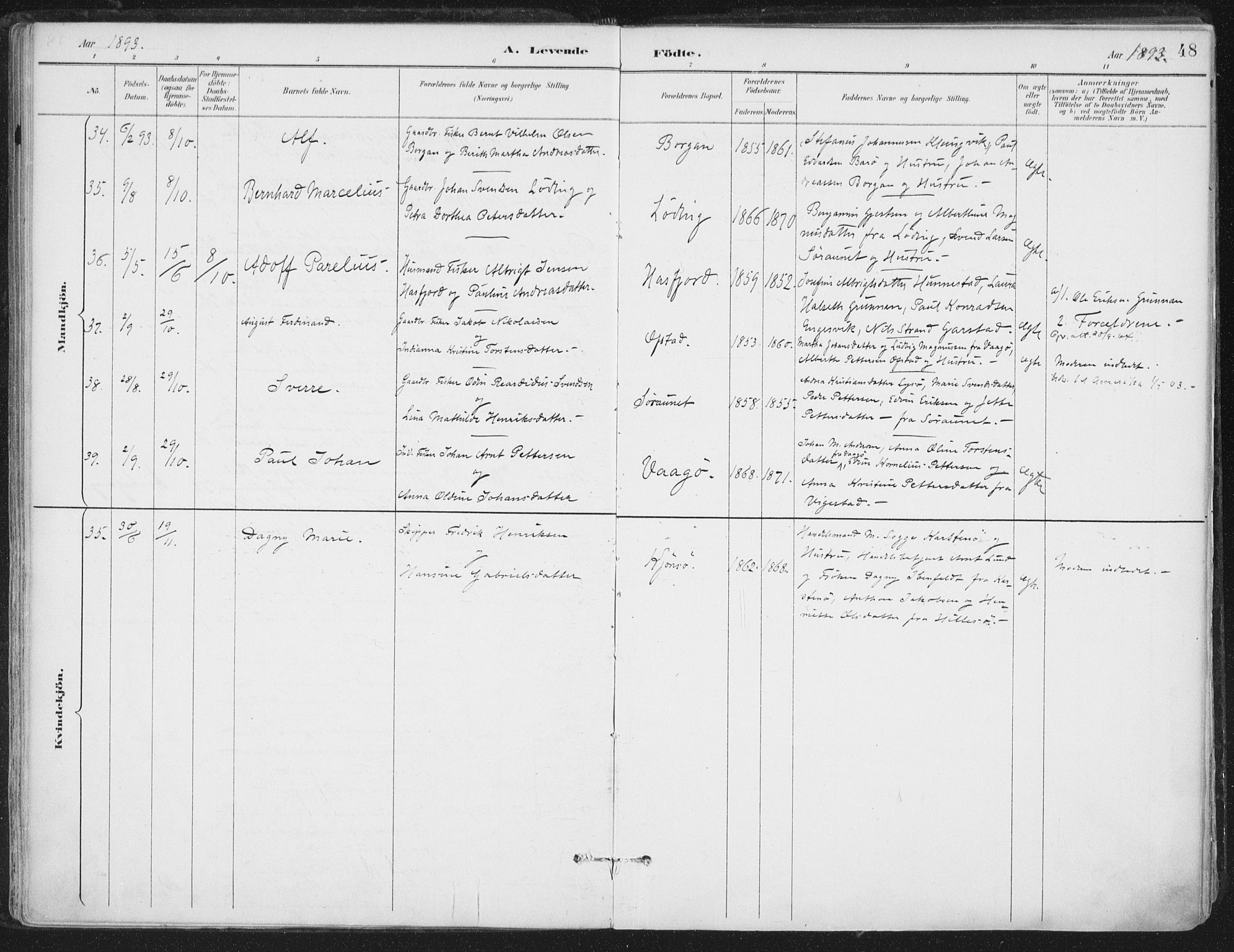 Ministerialprotokoller, klokkerbøker og fødselsregistre - Nord-Trøndelag, AV/SAT-A-1458/786/L0687: Parish register (official) no. 786A03, 1888-1898, p. 48