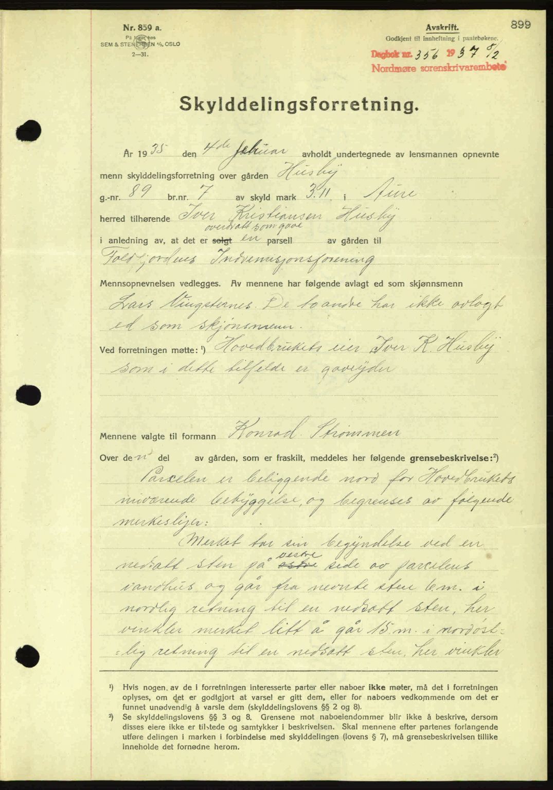 Nordmøre sorenskriveri, AV/SAT-A-4132/1/2/2Ca: Mortgage book no. A80, 1936-1937, Diary no: : 356/1937