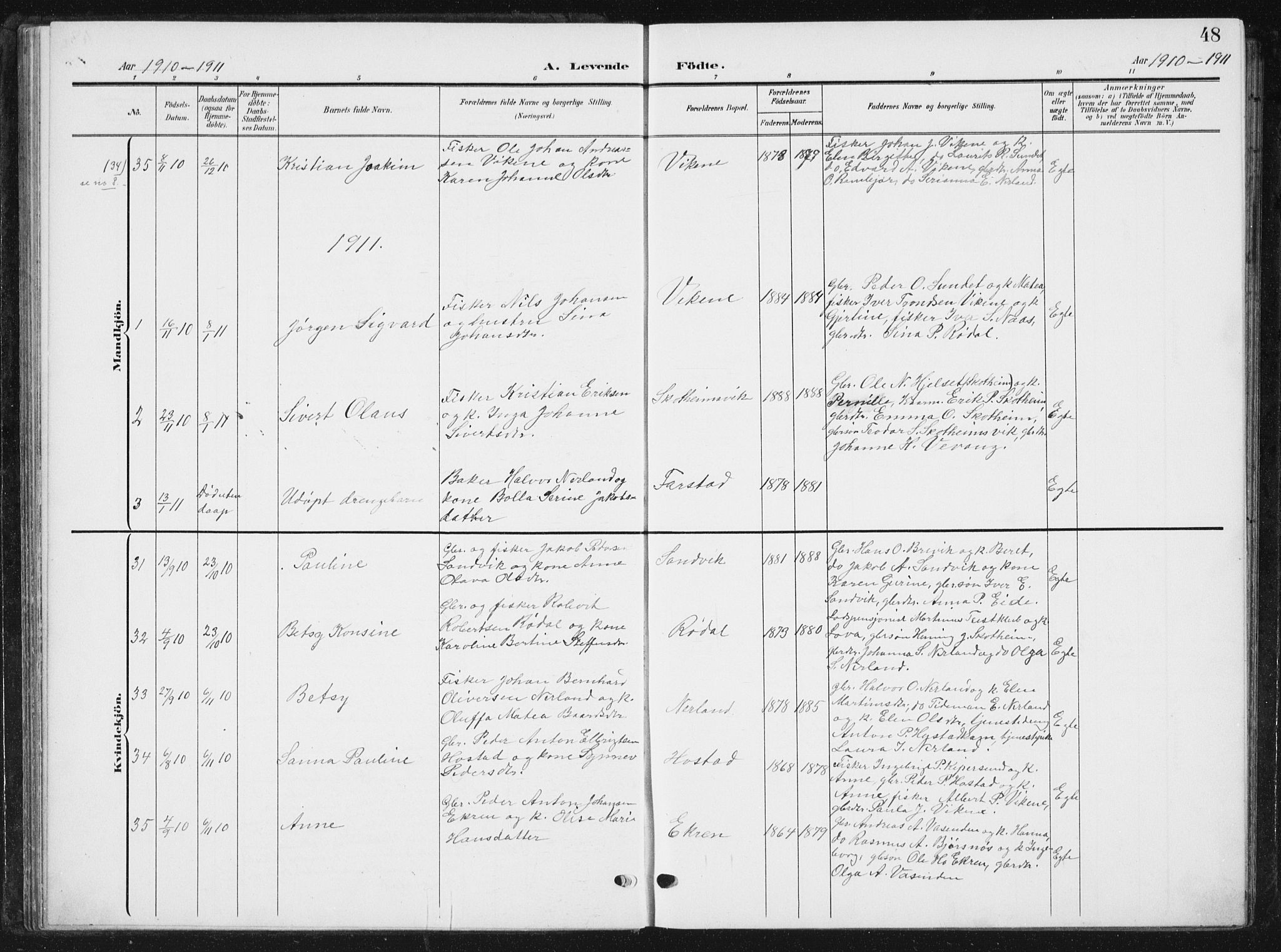 Ministerialprotokoller, klokkerbøker og fødselsregistre - Møre og Romsdal, SAT/A-1454/567/L0784: Parish register (copy) no. 567C04, 1903-1938, p. 48