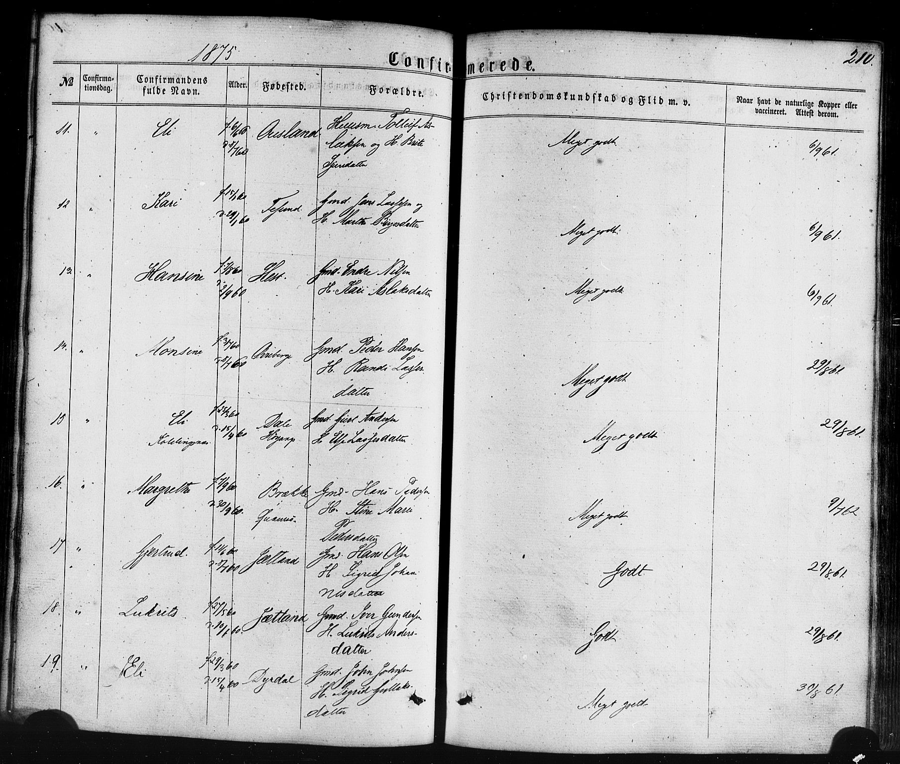 Lavik sokneprestembete, SAB/A-80901: Parish register (official) no. A 4, 1864-1881, p. 210