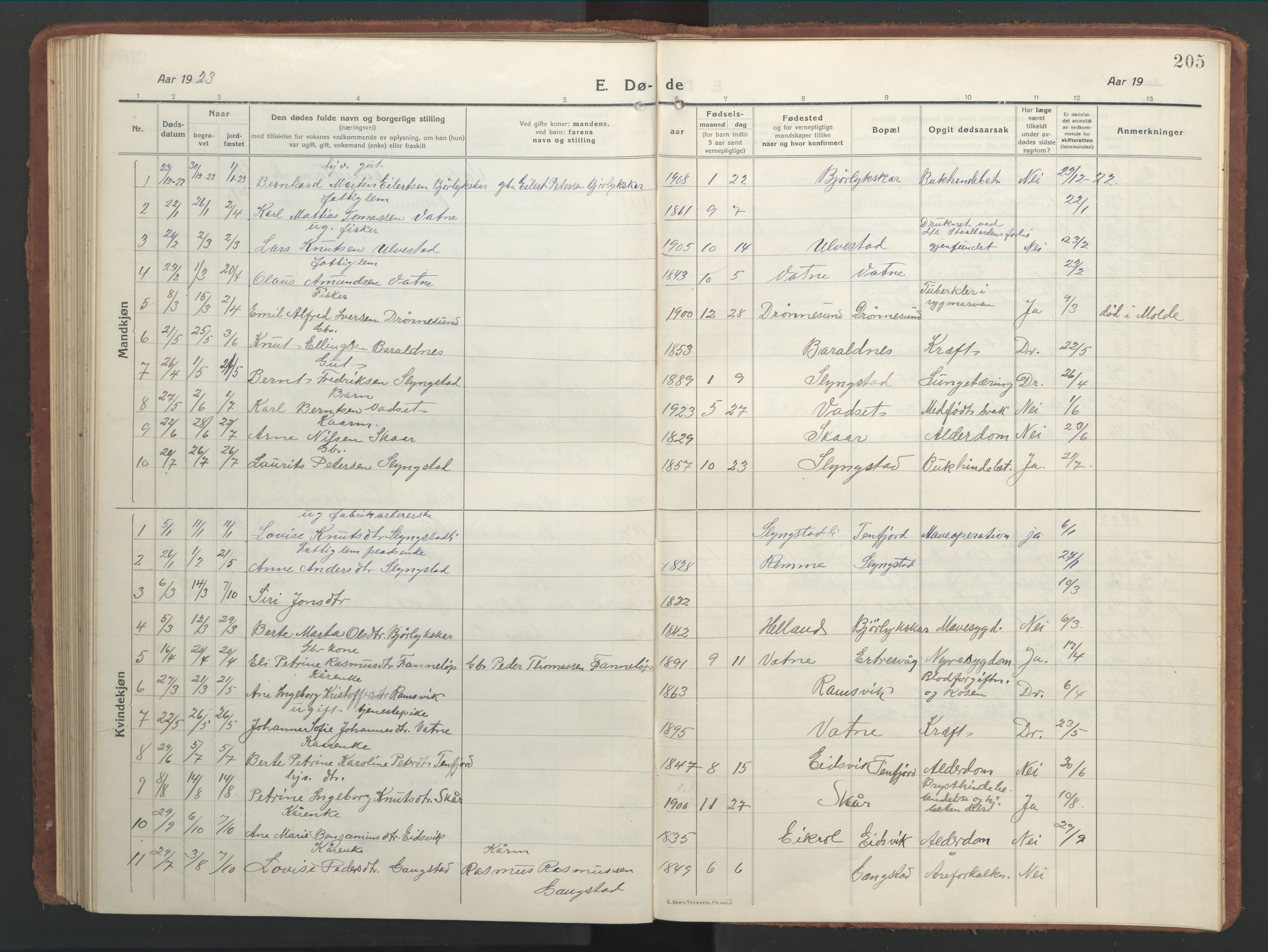 Ministerialprotokoller, klokkerbøker og fødselsregistre - Møre og Romsdal, SAT/A-1454/525/L0378: Parish register (copy) no. 525C04, 1915-1947, p. 205