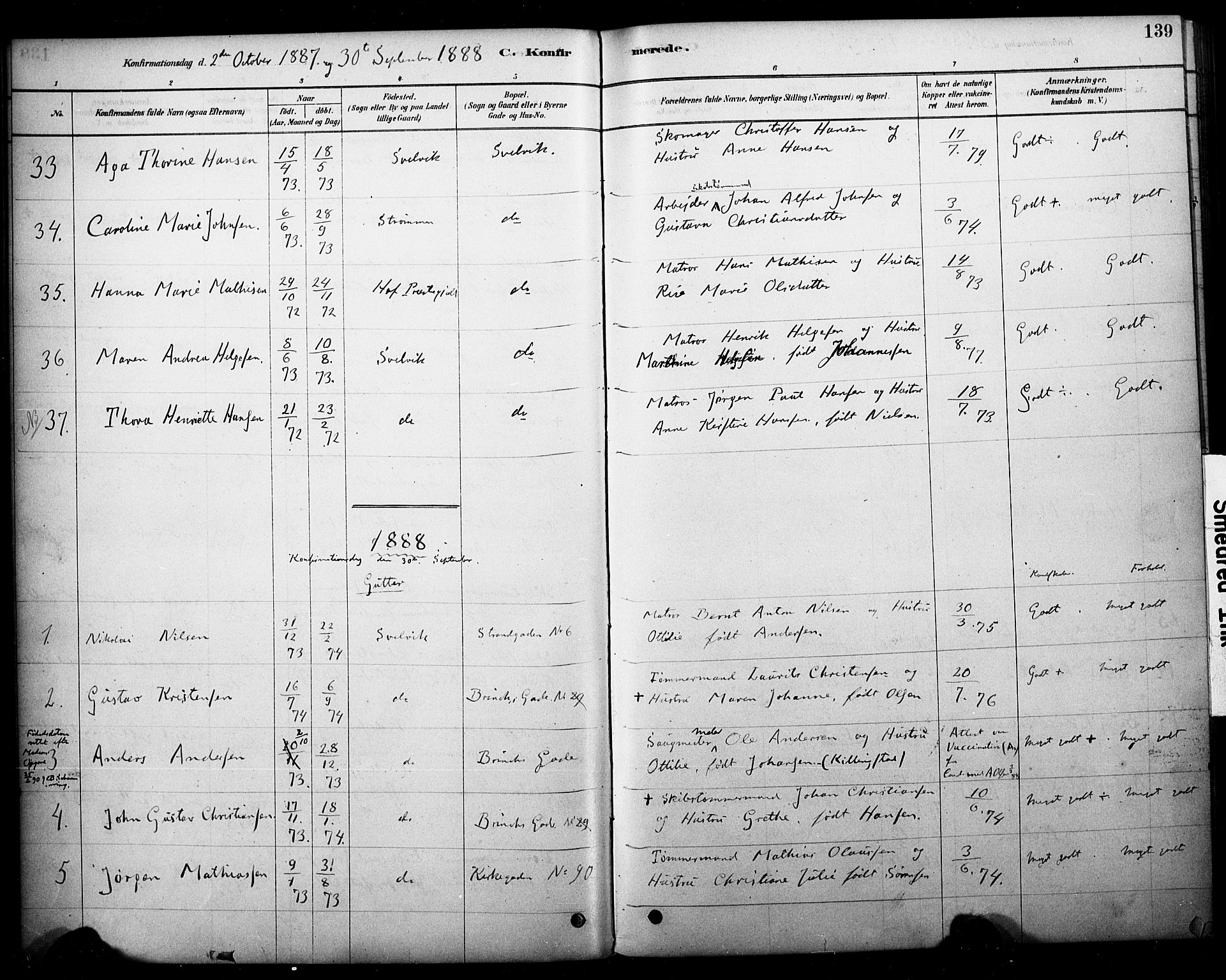 Strømm kirkebøker, AV/SAKO-A-322/F/Fb/L0001: Parish register (official) no. II 1, 1878-1899, p. 139