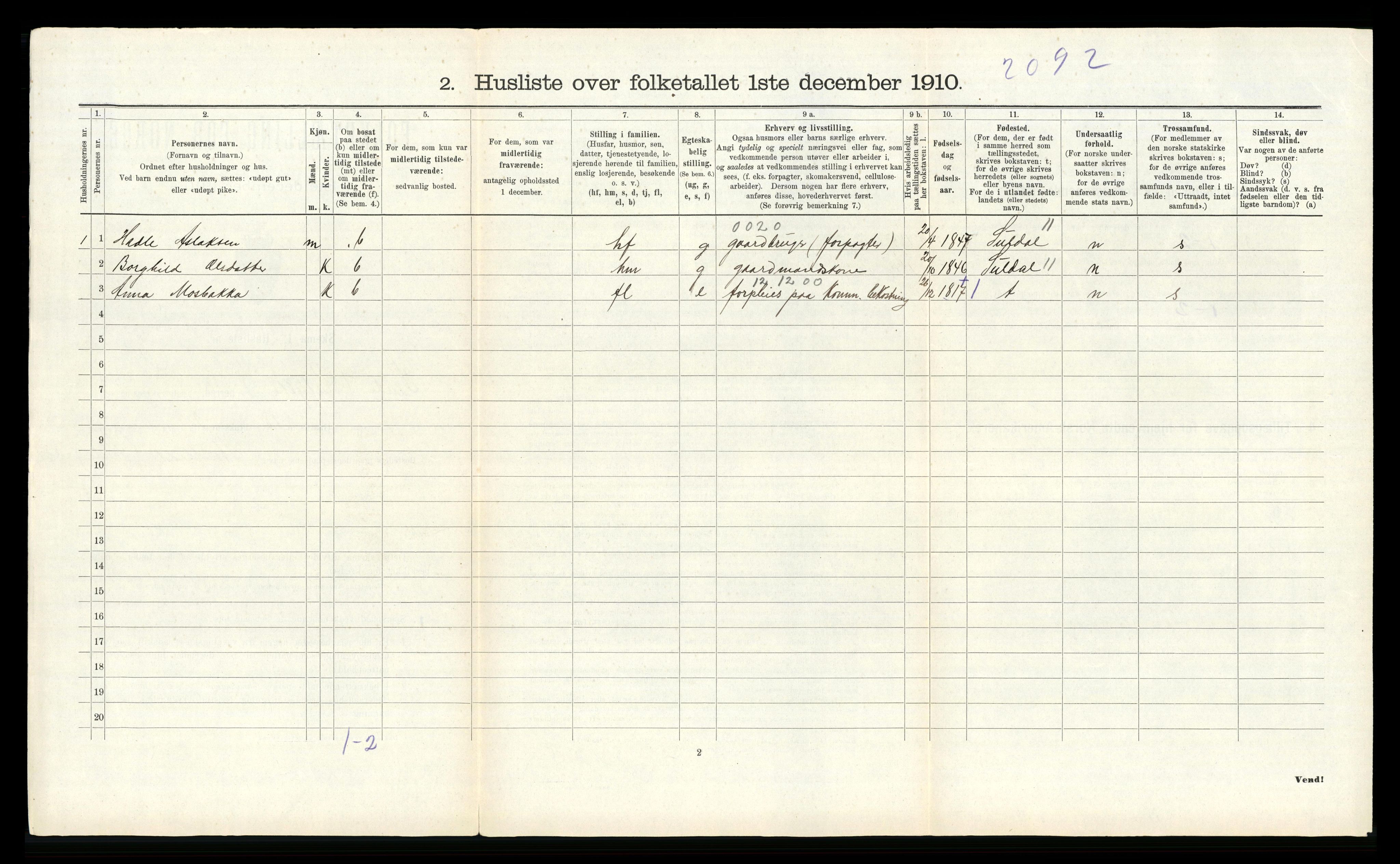 RA, 1910 census for Sauda, 1910, p. 107