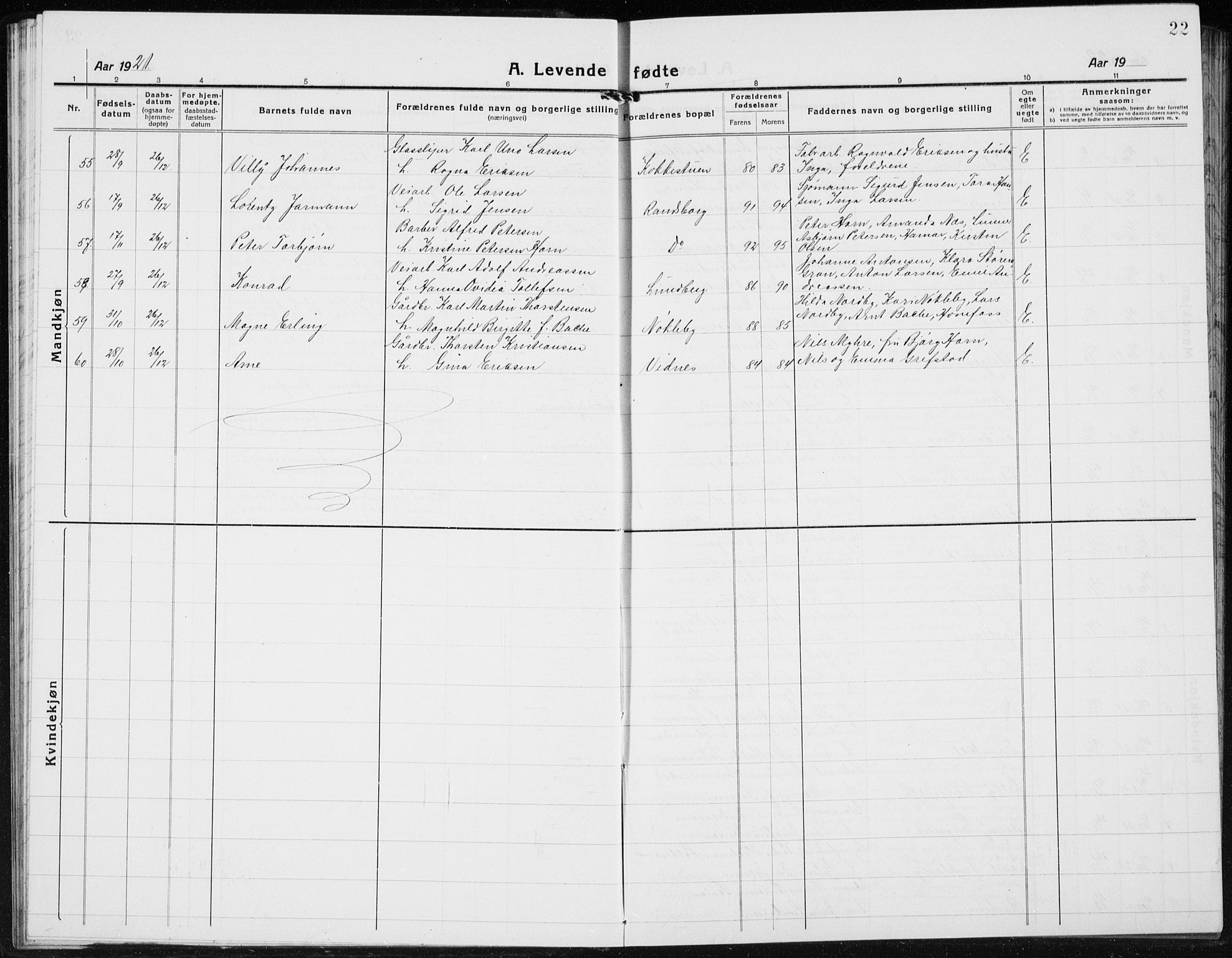 Jevnaker prestekontor, AV/SAH-PREST-116/H/Ha/Hab/L0005: Parish register (copy) no. 5, 1919-1934, p. 22