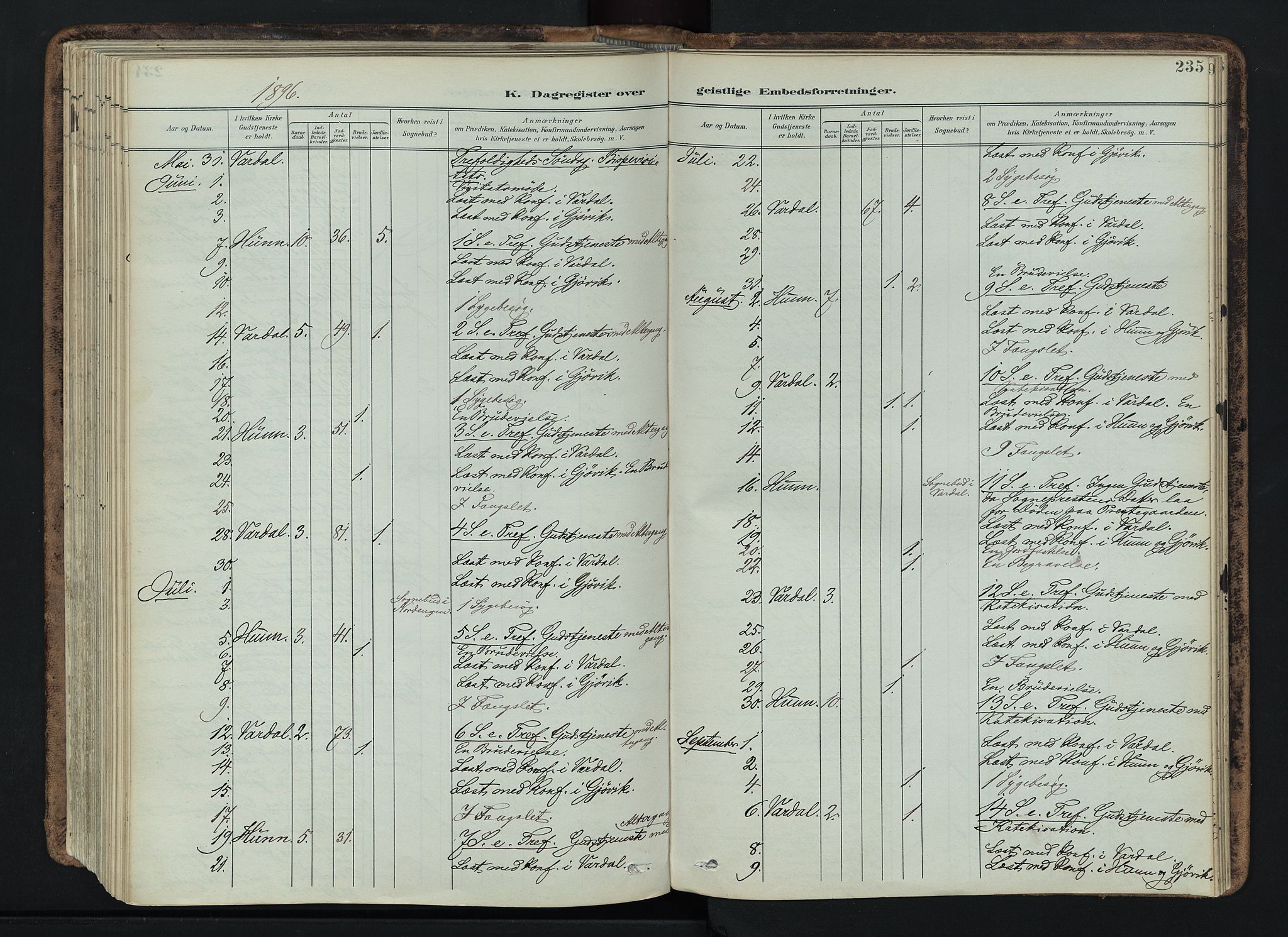 Vardal prestekontor, SAH/PREST-100/H/Ha/Haa/L0019: Parish register (official) no. 19, 1893-1907, p. 235