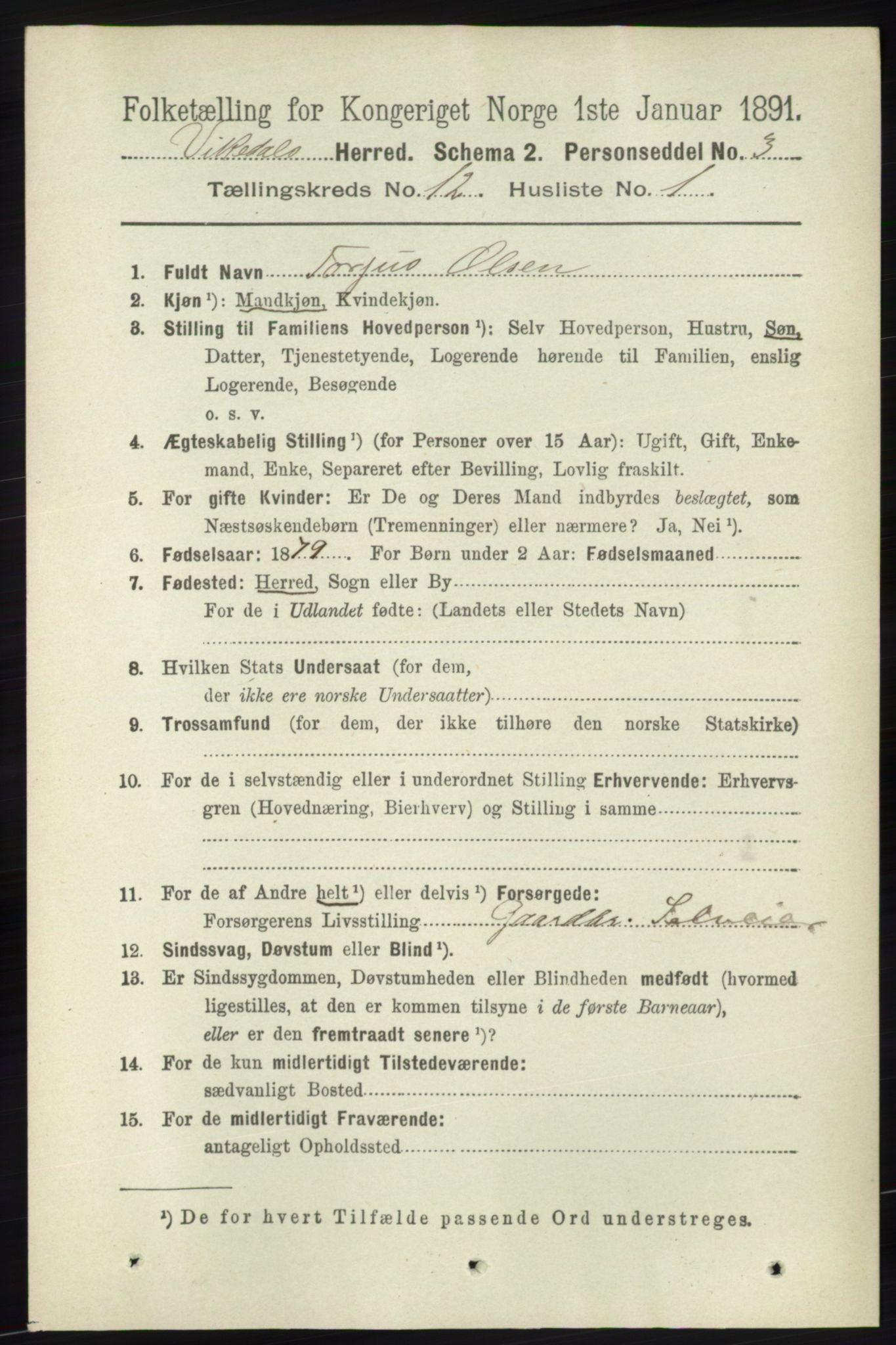 RA, 1891 census for 1157 Vikedal, 1891, p. 3184