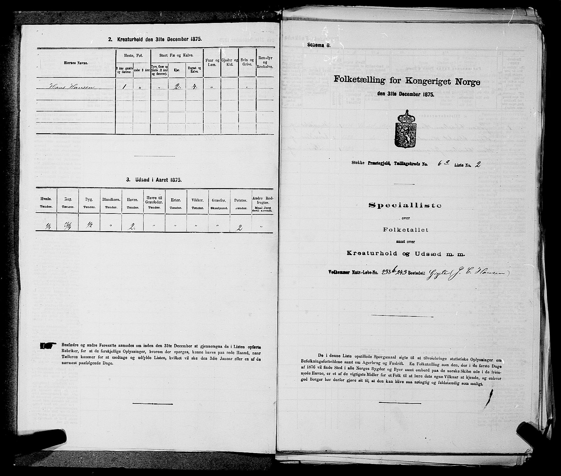 SAKO, 1875 census for 0720P Stokke, 1875, p. 1244