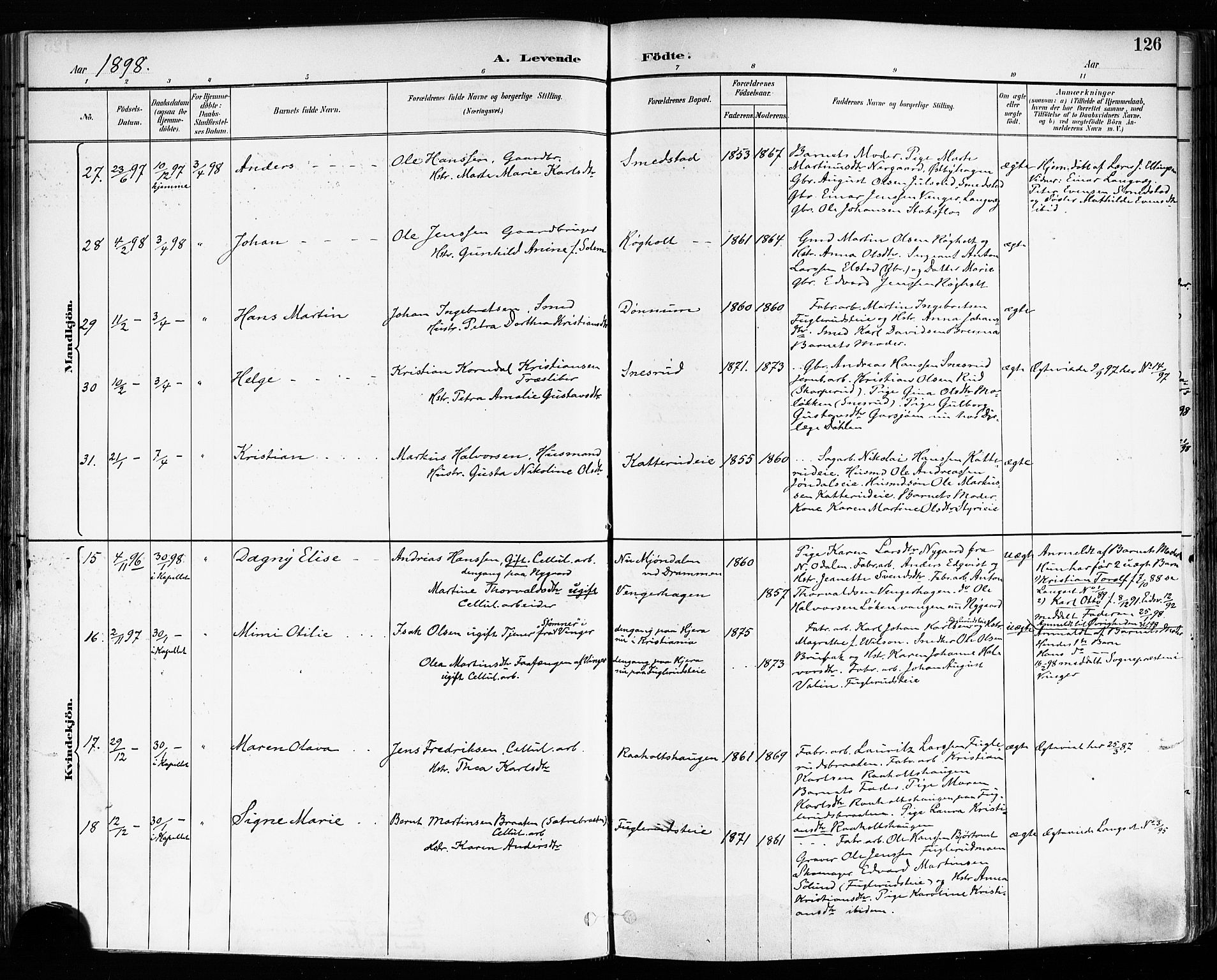 Eidsvoll prestekontor Kirkebøker, AV/SAO-A-10888/F/Fa/L0004: Parish register (official) no. I 4, 1891-1900, p. 126