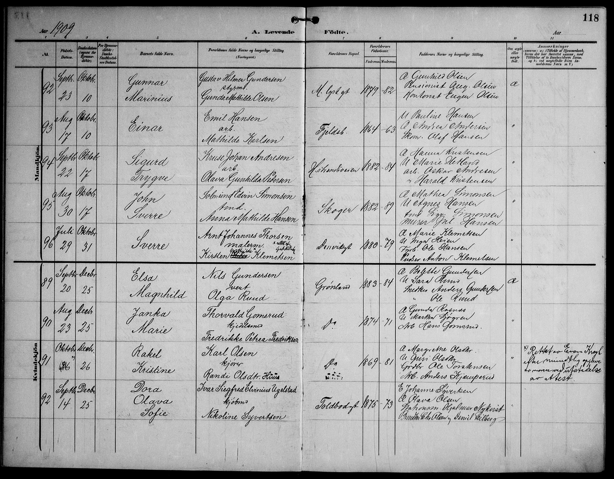 Strømsø kirkebøker, AV/SAKO-A-246/F/Fa/L0026: Parish register (official) no. I 26, 1905-1914, p. 118