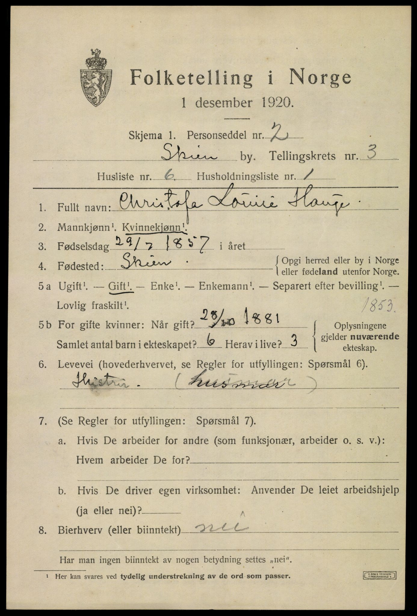 SAKO, 1920 census for Skien, 1920, p. 15226
