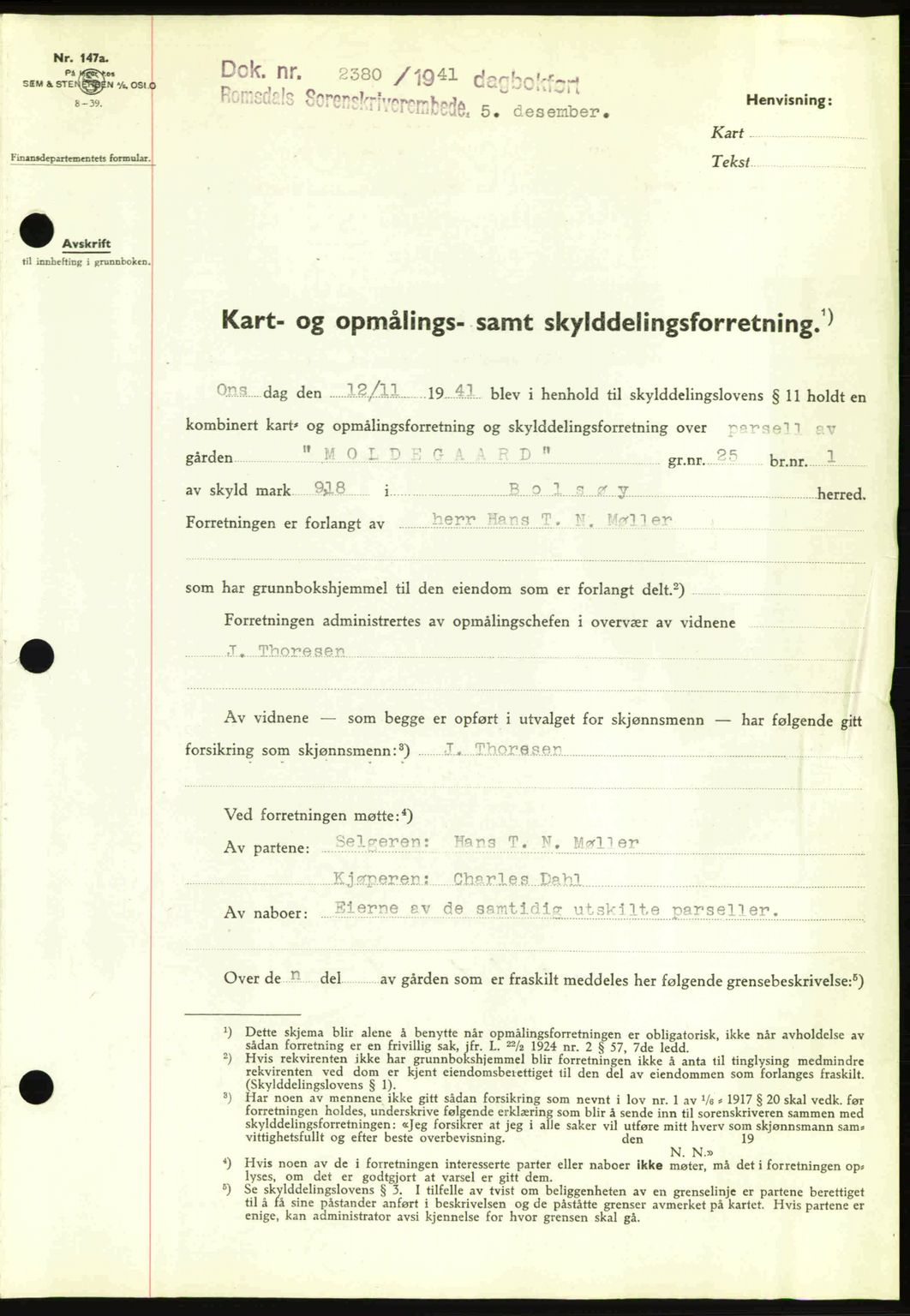 Romsdal sorenskriveri, AV/SAT-A-4149/1/2/2C: Mortgage book no. A11, 1941-1942, Diary no: : 2380/1941