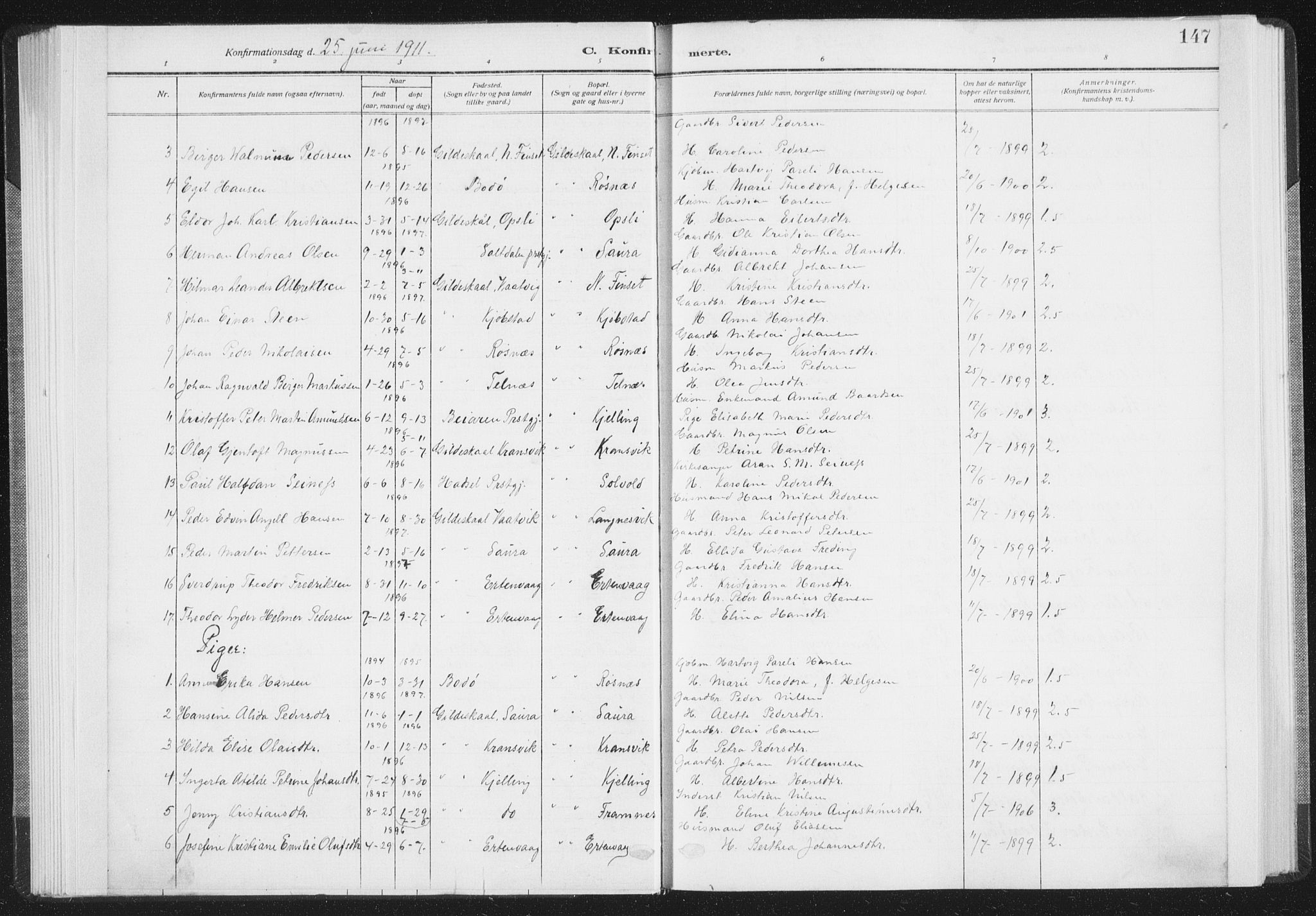 Ministerialprotokoller, klokkerbøker og fødselsregistre - Nordland, SAT/A-1459/805/L0104: Parish register (official) no. 805A09, 1909-1926, p. 147