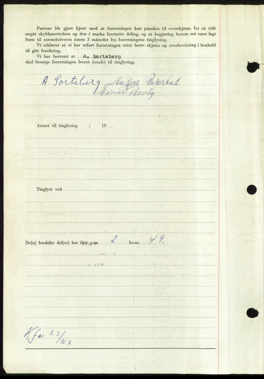 Nordmøre sorenskriveri, AV/SAT-A-4132/1/2/2Ca: Mortgage book no. A106, 1947-1947, Diary no: : 2847/1947