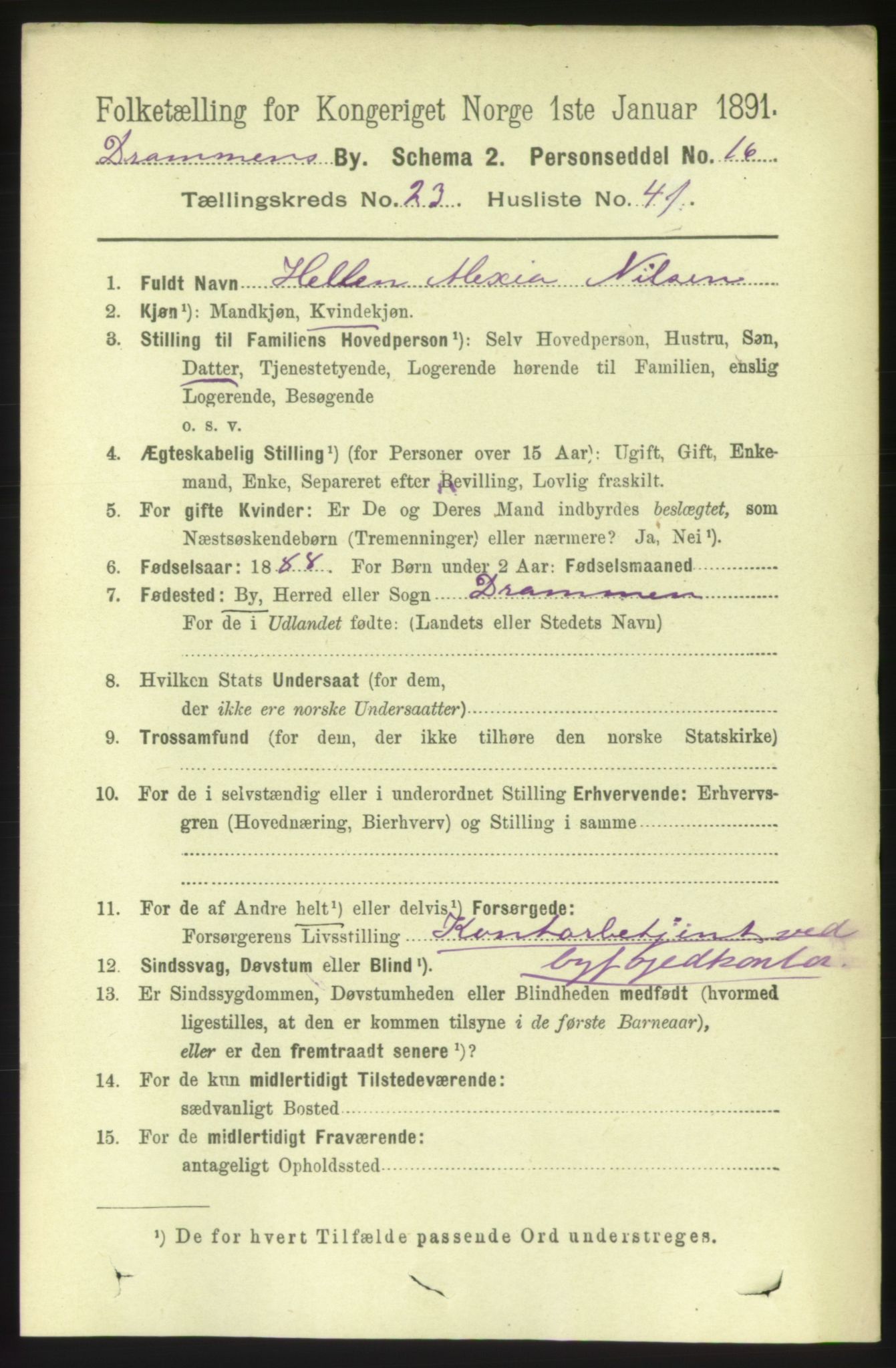 RA, 1891 census for 0602 Drammen, 1891, p. 14710