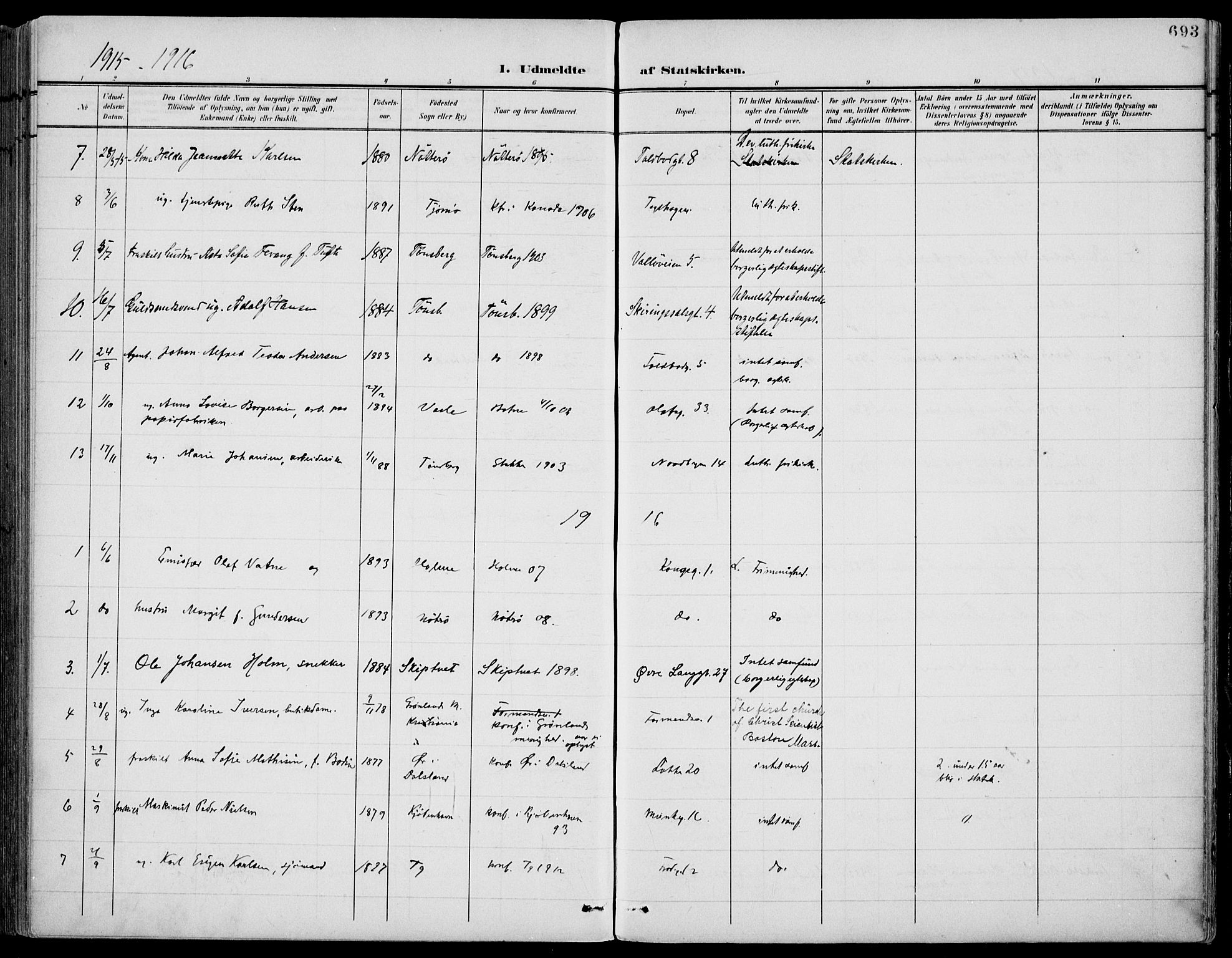 Tønsberg kirkebøker, AV/SAKO-A-330/F/Fa/L0013: Parish register (official) no. I 13, 1900-1913, p. 693