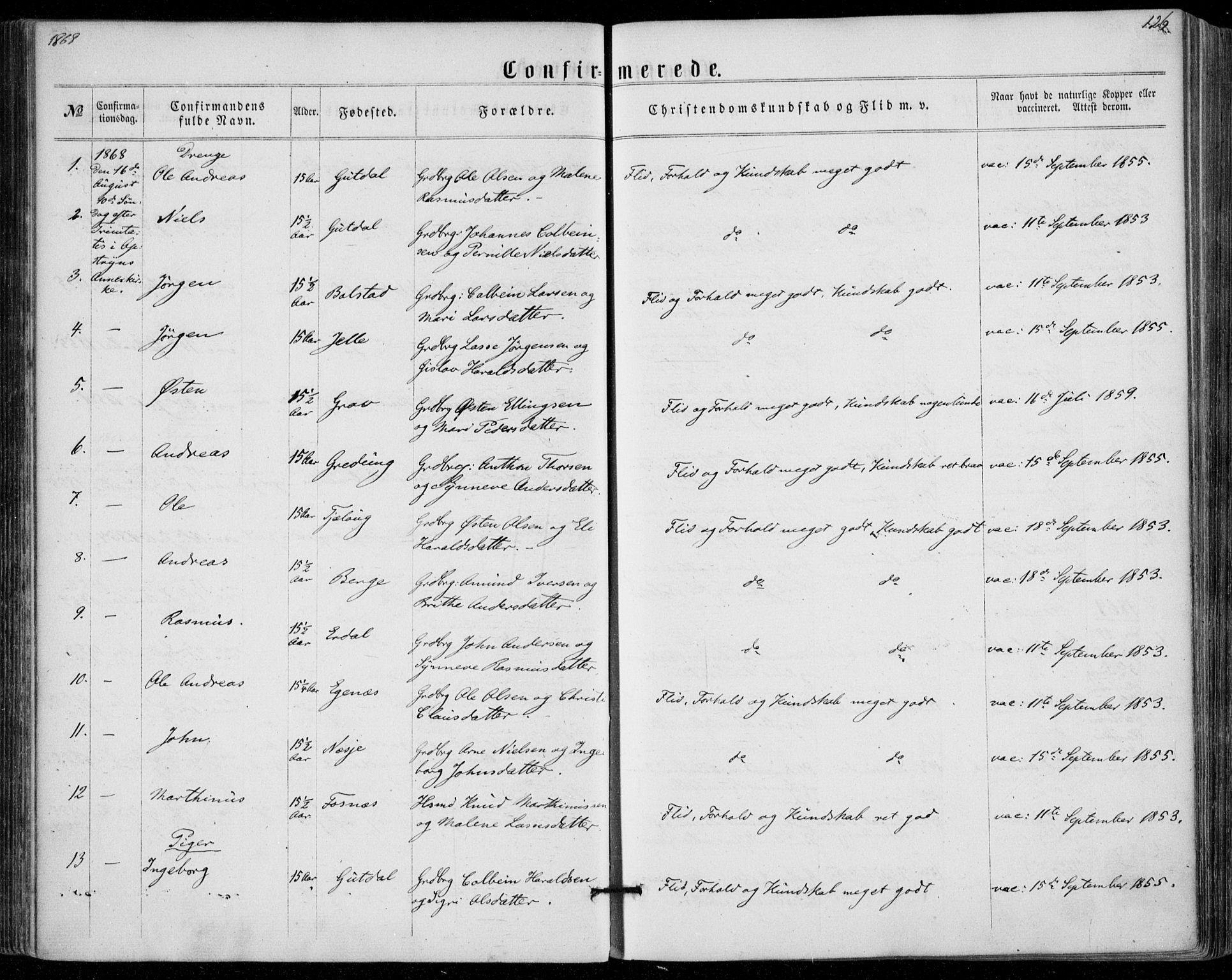 Stryn Sokneprestembete, SAB/A-82501: Parish register (official) no. A 3, 1862-1877, p. 126