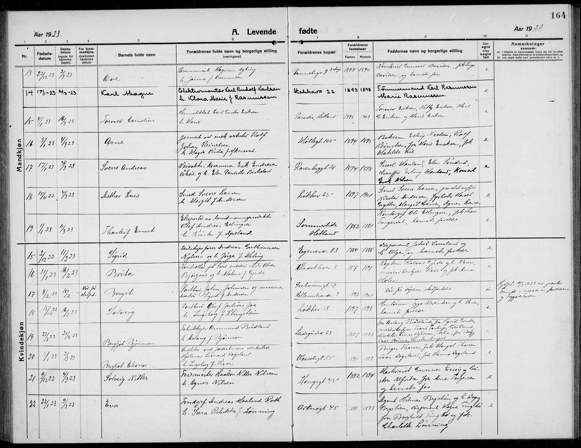 Domkirken sokneprestkontor, AV/SAST-A-101812/001/30/30BB/L0019: Parish register (copy) no. B 19, 1915-1932, p. 164