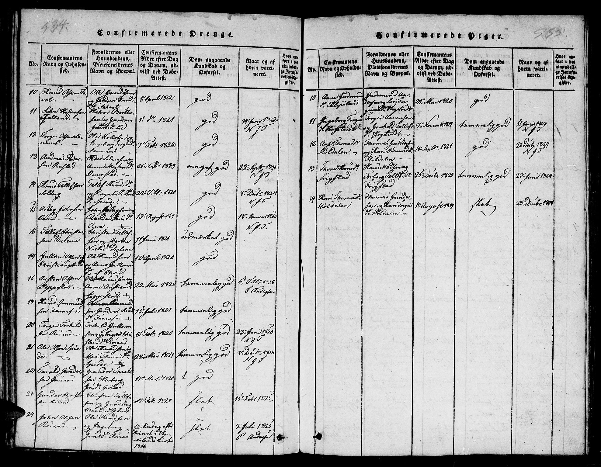 Evje sokneprestkontor, AV/SAK-1111-0008/F/Fb/Fba/L0001: Parish register (copy) no. B 1, 1816-1842, p. 534-535