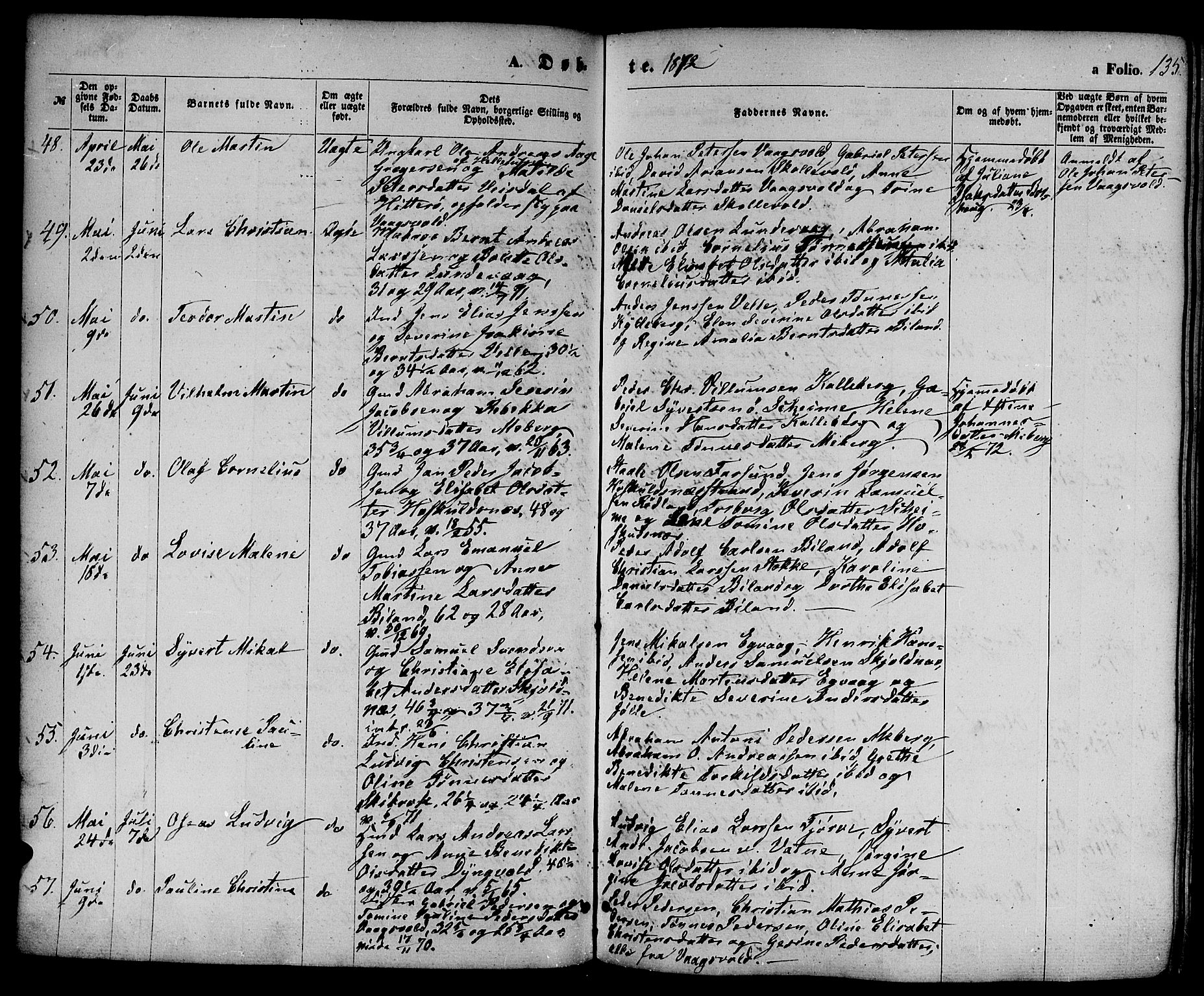 Lista sokneprestkontor, AV/SAK-1111-0027/F/Fb/L0003: Parish register (copy) no. B 3, 1862-1877, p. 135