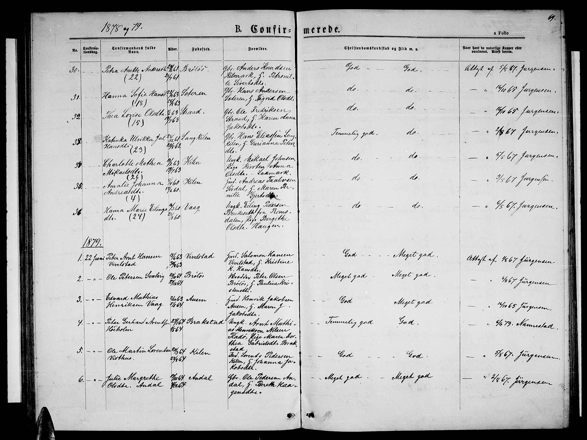Ministerialprotokoller, klokkerbøker og fødselsregistre - Nordland, AV/SAT-A-1459/819/L0276: Parish register (copy) no. 819C02, 1869-1887, p. 69
