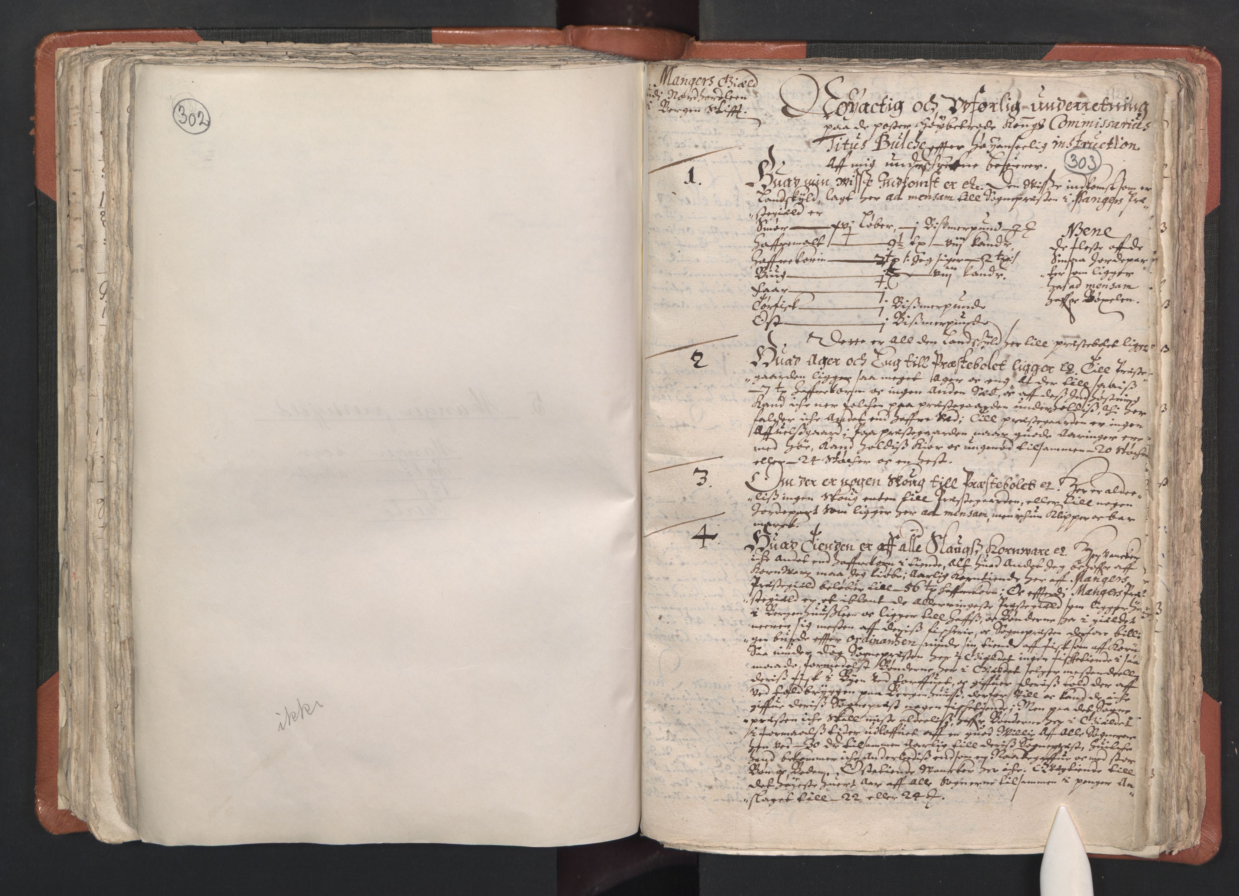 RA, Vicar's Census 1664-1666, no. 22: Nordhordland deanery, 1664-1666, p. 302-303