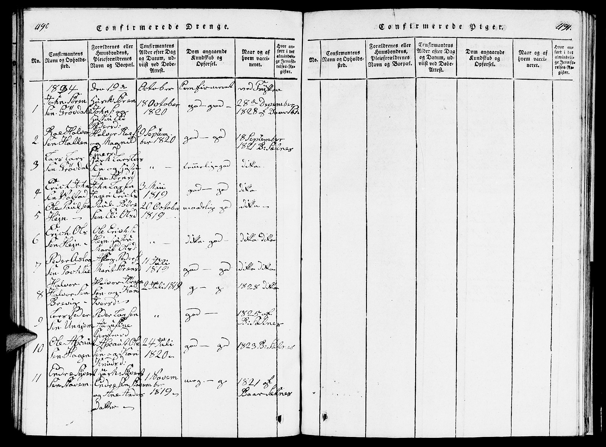 Ministerialprotokoller, klokkerbøker og fødselsregistre - Møre og Romsdal, SAT/A-1454/545/L0587: Parish register (copy) no. 545C01, 1818-1836, p. 490-491