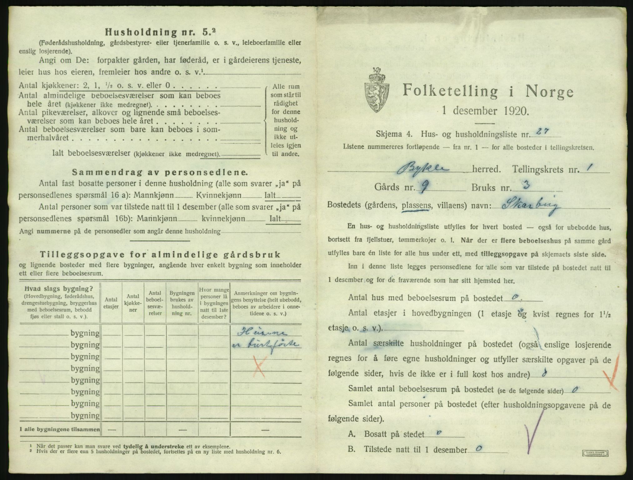 SAK, 1920 census for Bykle, 1920, p. 73