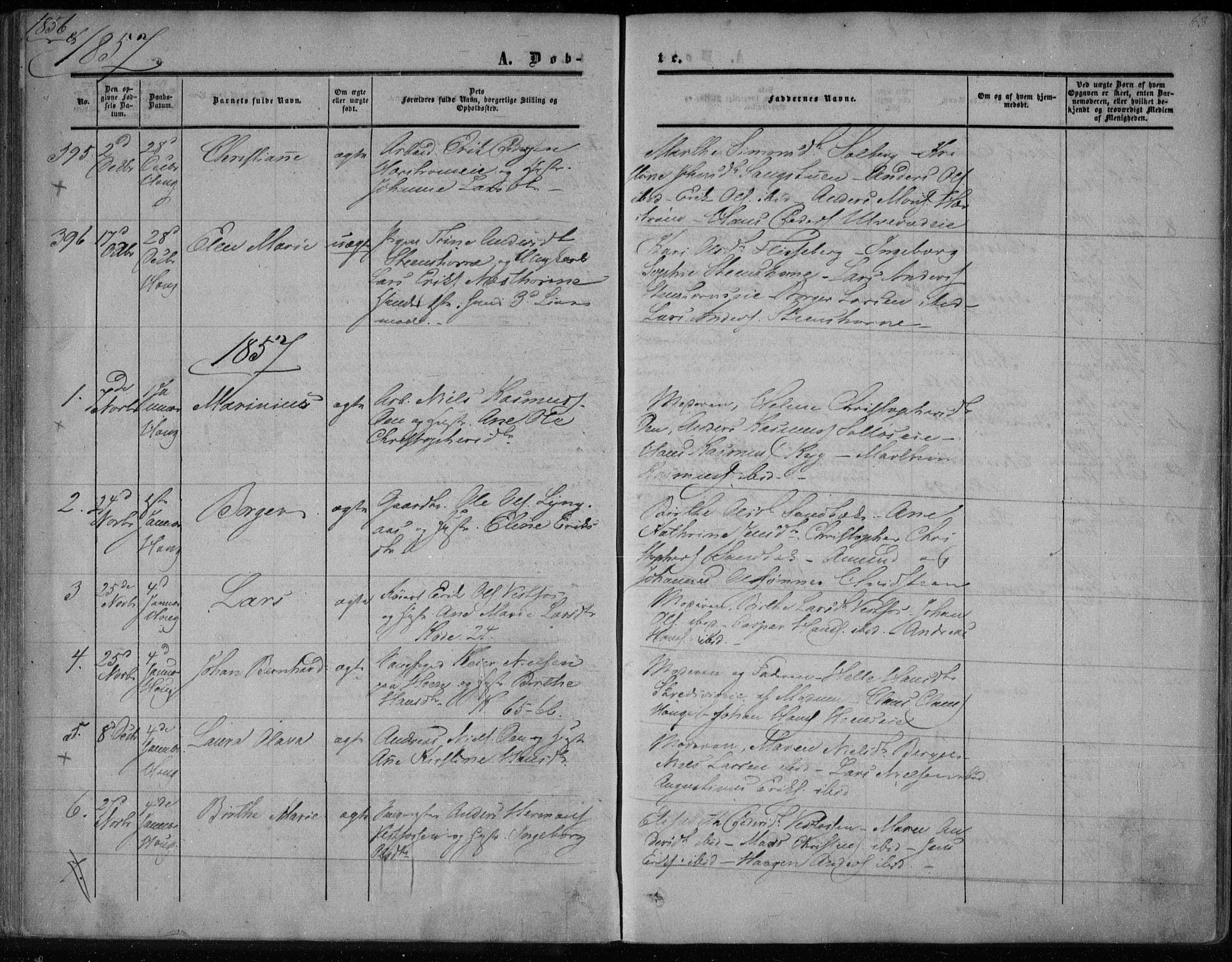 Eiker kirkebøker, AV/SAKO-A-4/F/Fa/L0015a: Parish register (official) no. I 15A, 1854-1860, p. 63