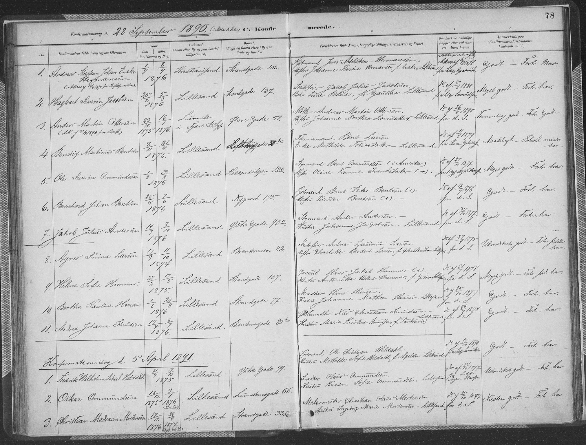 Vestre Moland sokneprestkontor, AV/SAK-1111-0046/F/Fa/Faa/L0001: Parish register (official) no. A 1, 1884-1899, p. 78