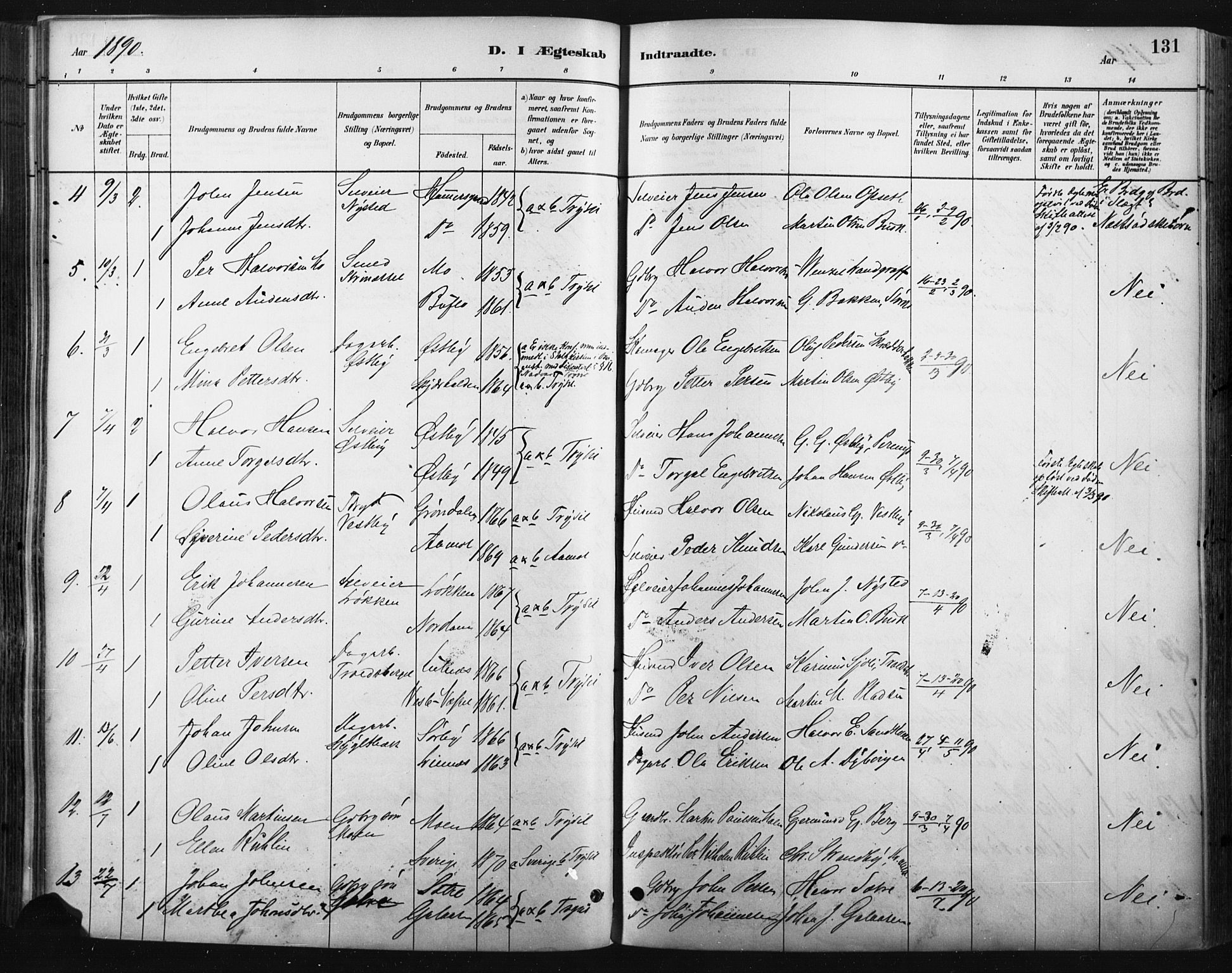 Trysil prestekontor, SAH/PREST-046/H/Ha/Haa/L0009: Parish register (official) no. 9, 1881-1897, p. 131