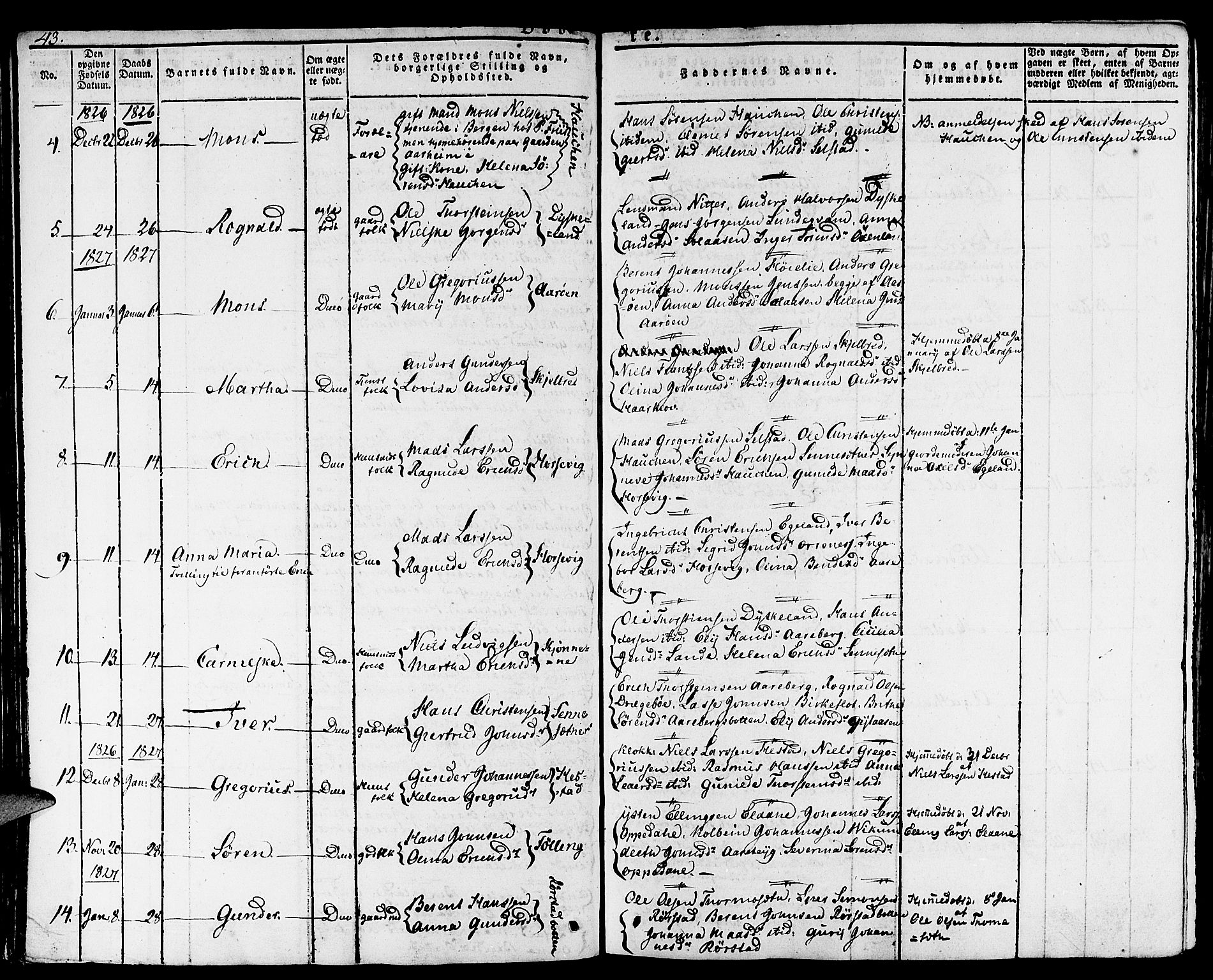 Gaular sokneprestembete, SAB/A-80001/H/Haa: Parish register (official) no. A 3, 1821-1840, p. 43