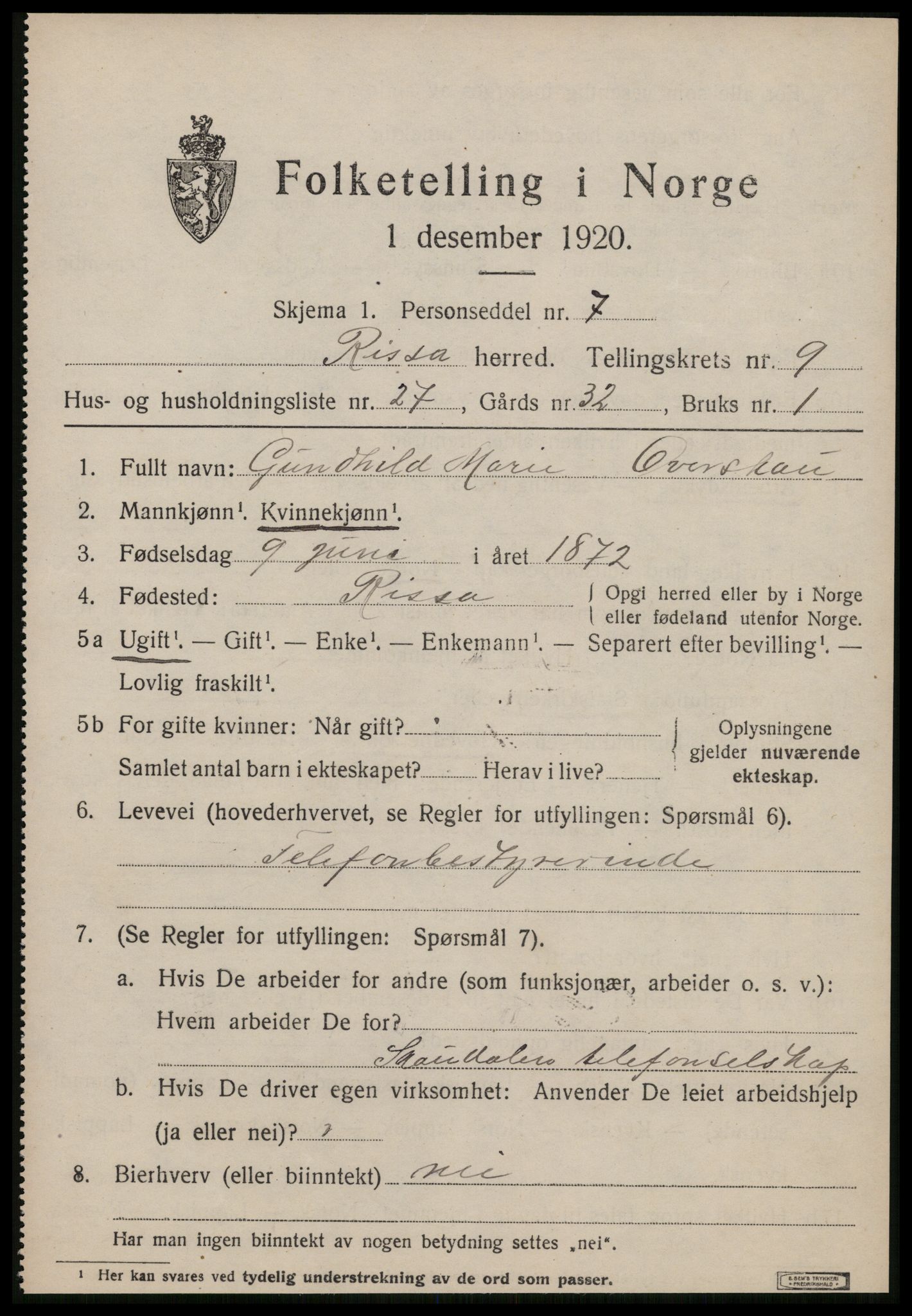 SAT, 1920 census for Rissa, 1920, p. 6323