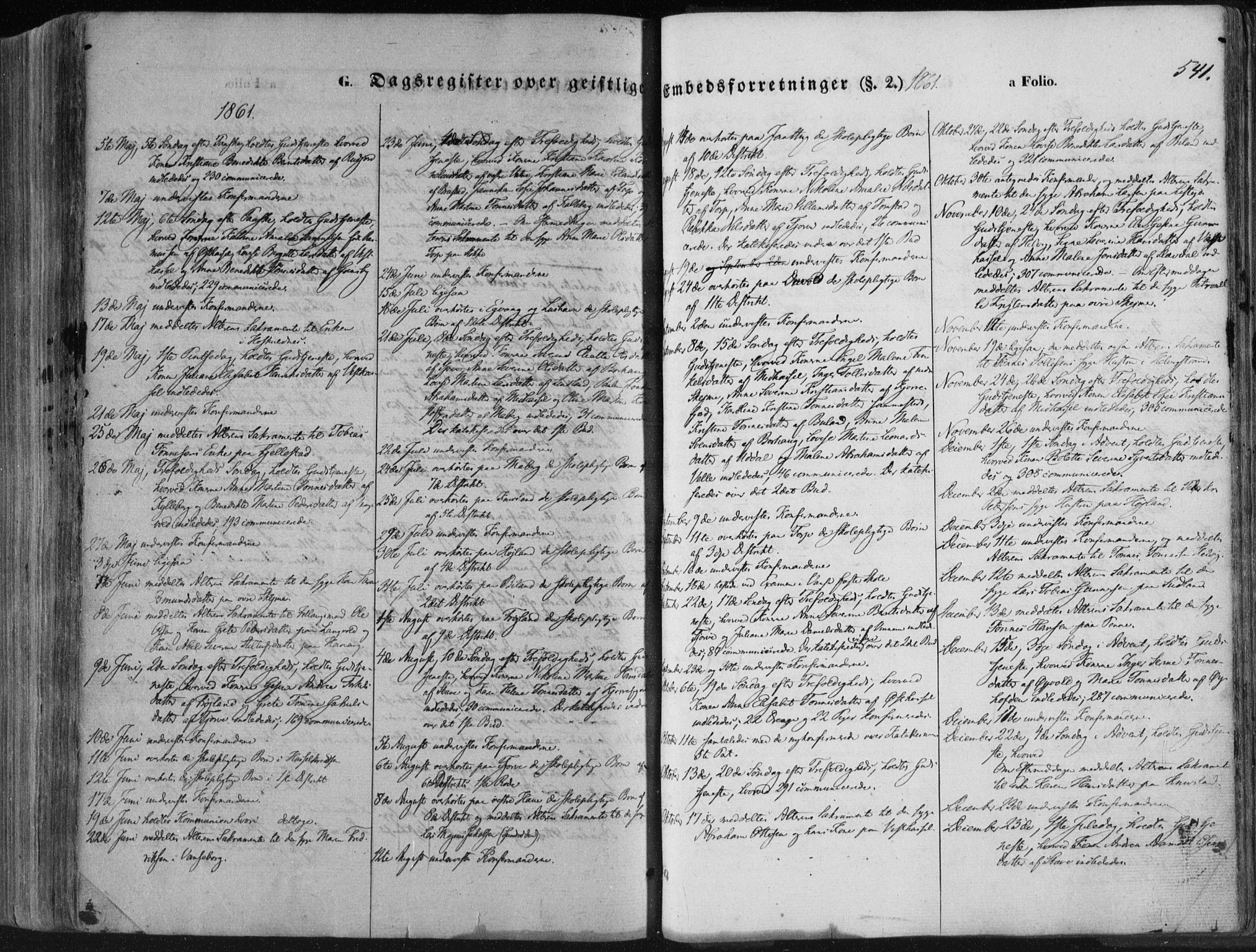 Lista sokneprestkontor, SAK/1111-0027/F/Fa/L0011: Parish register (official) no. A 11, 1861-1878, p. 541