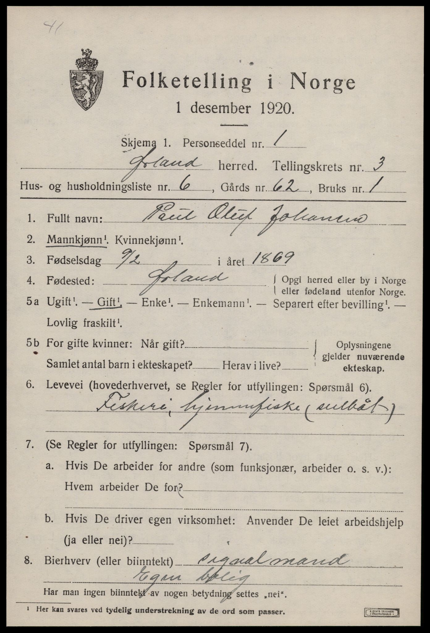 SAT, 1920 census for Ørland, 1920, p. 2531