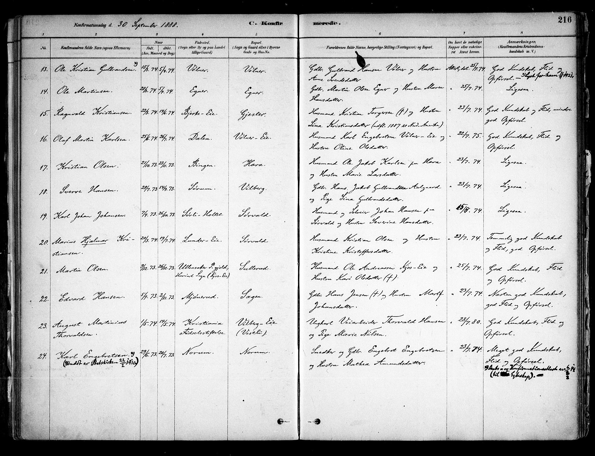 Sørum prestekontor Kirkebøker, AV/SAO-A-10303/F/Fa/L0007: Parish register (official) no. I 7, 1878-1914, p. 216